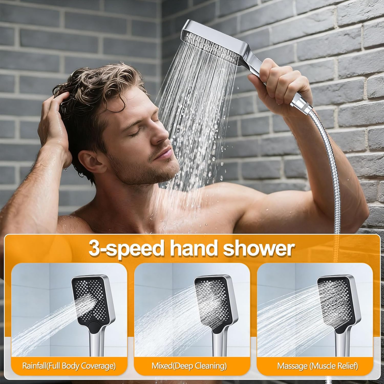 Shower System Modern Rain Brass Faucet Set With Valve and Diverter Shower Mixer With Handheld High Pressure Square Rainfall Shower Valve (12'' Wall Mount, Chrome Polished)
