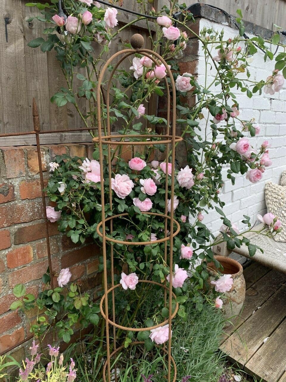 Rusty Round Garden Obelisk 1.25m - Tall Rustic Metal Plant Support - Garden Frame Trellis - Rose & Crawling Plants Support - Garden Art