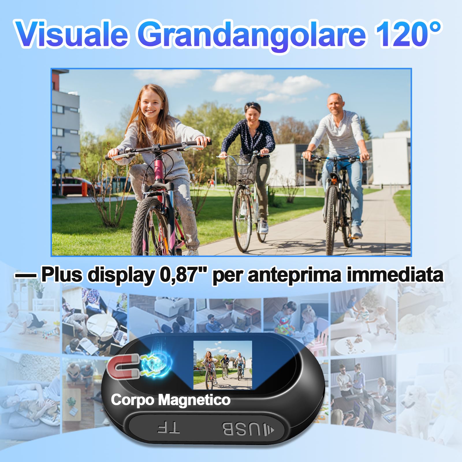 Mini Action Cam Moto, 1080P HD Bodycam con 120° Grandangolo & Visione Notturna Automatica, 2,5 Ore Registrazione, Telecamera Moto per Sport e Outdoor