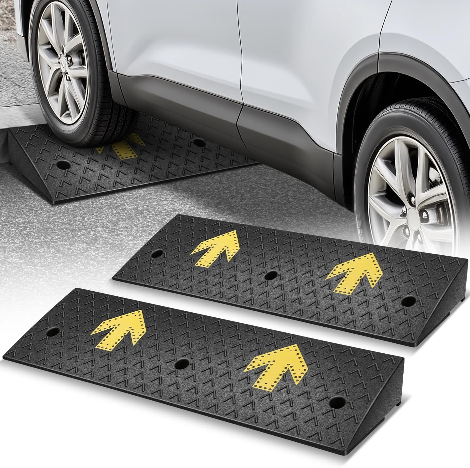 Auto Dynasty Rubber Curb Ramps, 4.3" Lift Height Curbside Driveway Ramp with Arrow, 4410 LBS/2T Capacity Sidewalk Curb Ramp for Cars Trucks Bikes Motorcycles Wheelchairs, 2 Pack