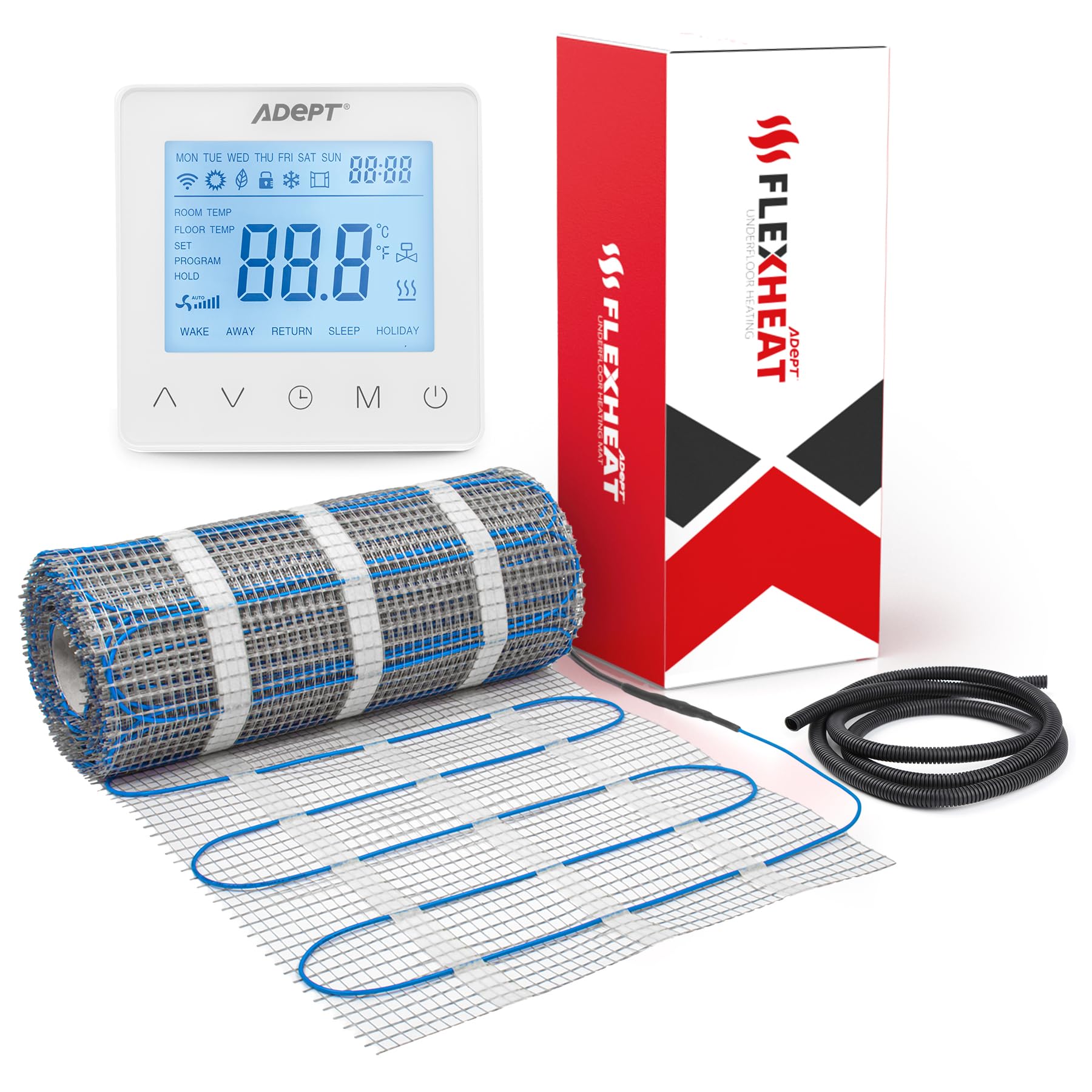 Adept Flexheat Electric Underfloor Heating Mat Kit - 200W/m2-3m2 - White Programmable Thermostat