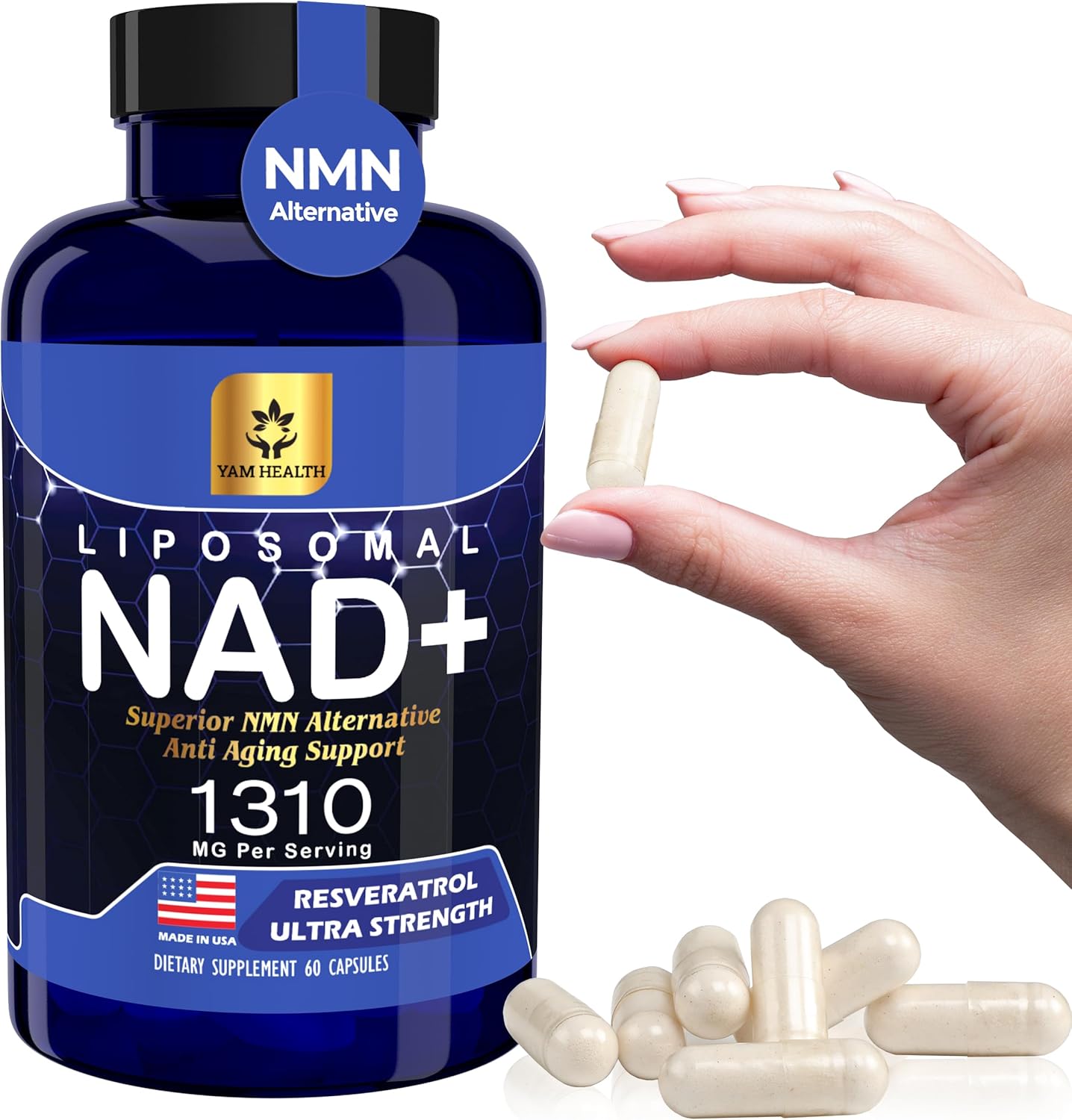 Liposomal NAD Nicotinamide Riboside Equivalent with Trans-Resveratrol 300mg, - Premium Halal NAD Supplement for Energy Metabolism, DNA Repair and Longevity, Vegan, Non-GMO (Pack of 2, 1310 mg)