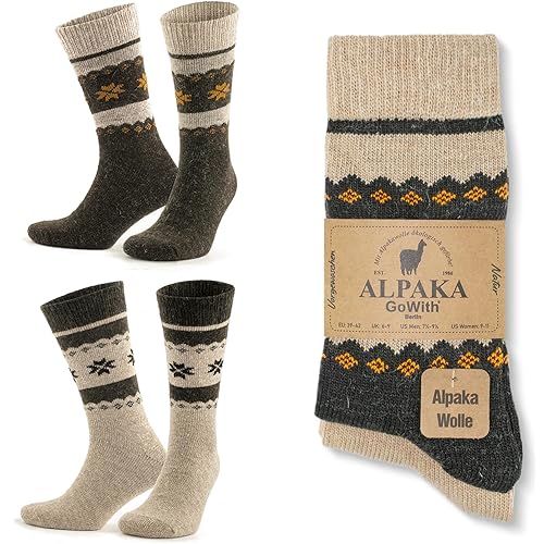 GoWith Alpaca Wool Socks for Men & Women, Alpaca-Merino Blend Warm Cozy Crew Socks, Thermal Regular-Fit Boot Socks