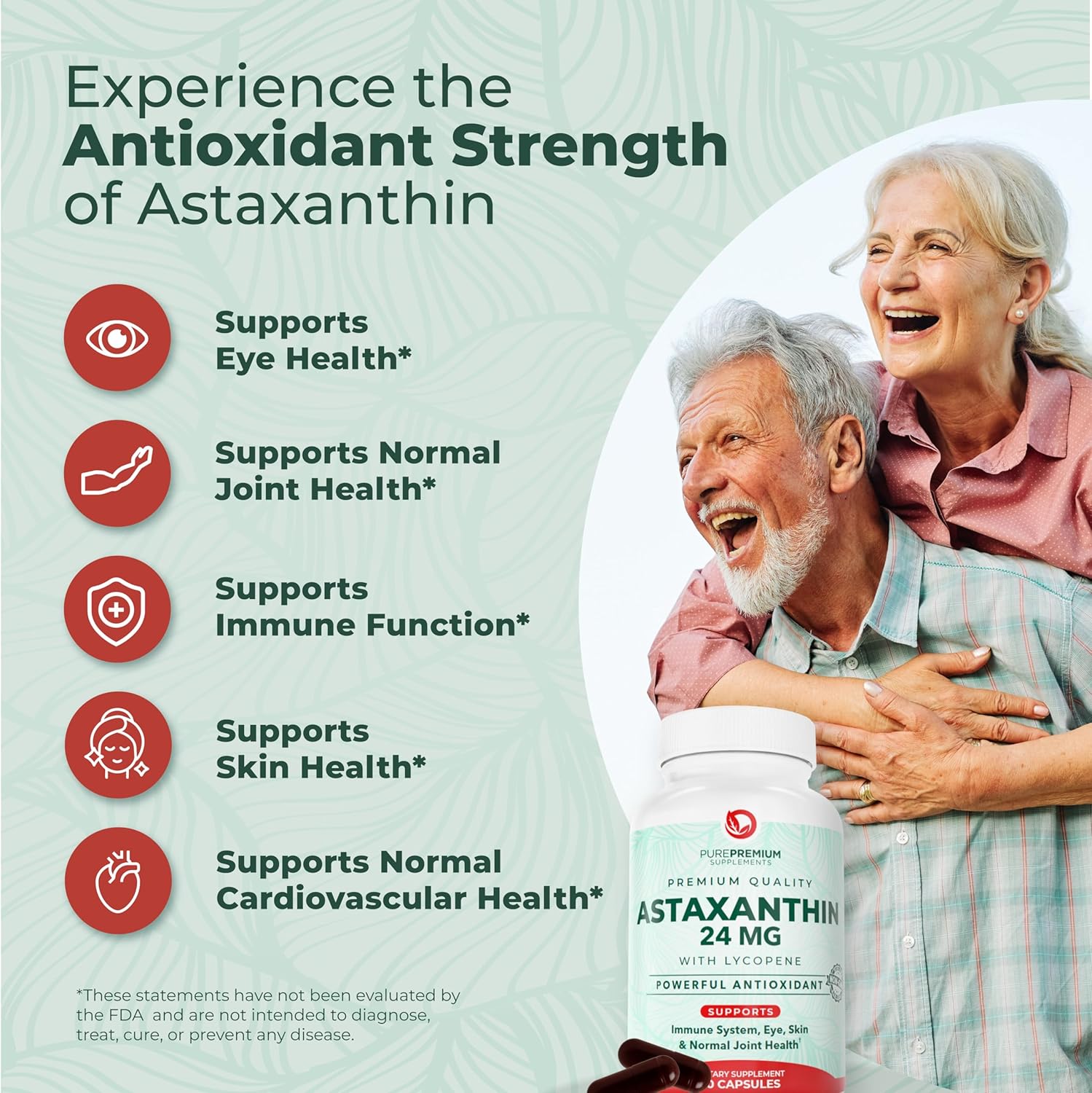 PurePremium Astaxanthin Supplements - Astaxanthin 24mg with Lycopene 50mg Antioxidants Supplement for Skin & Eye Health, Normal Joint Support & Immune System Support – Non-GMO - 60 Count - Image 3