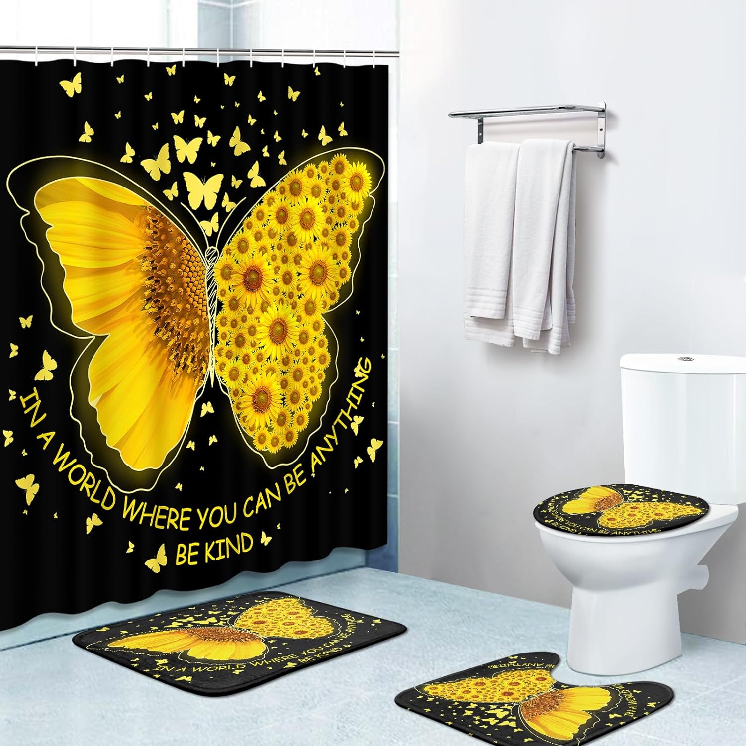 4 Piece Shower Curtain Sets, Sea Turtle Fish Summer Animal with Non-Slip Rugs, Toilet Lid Cover and Bath Mat, for Bathroom Decor Set, 72" x 72"