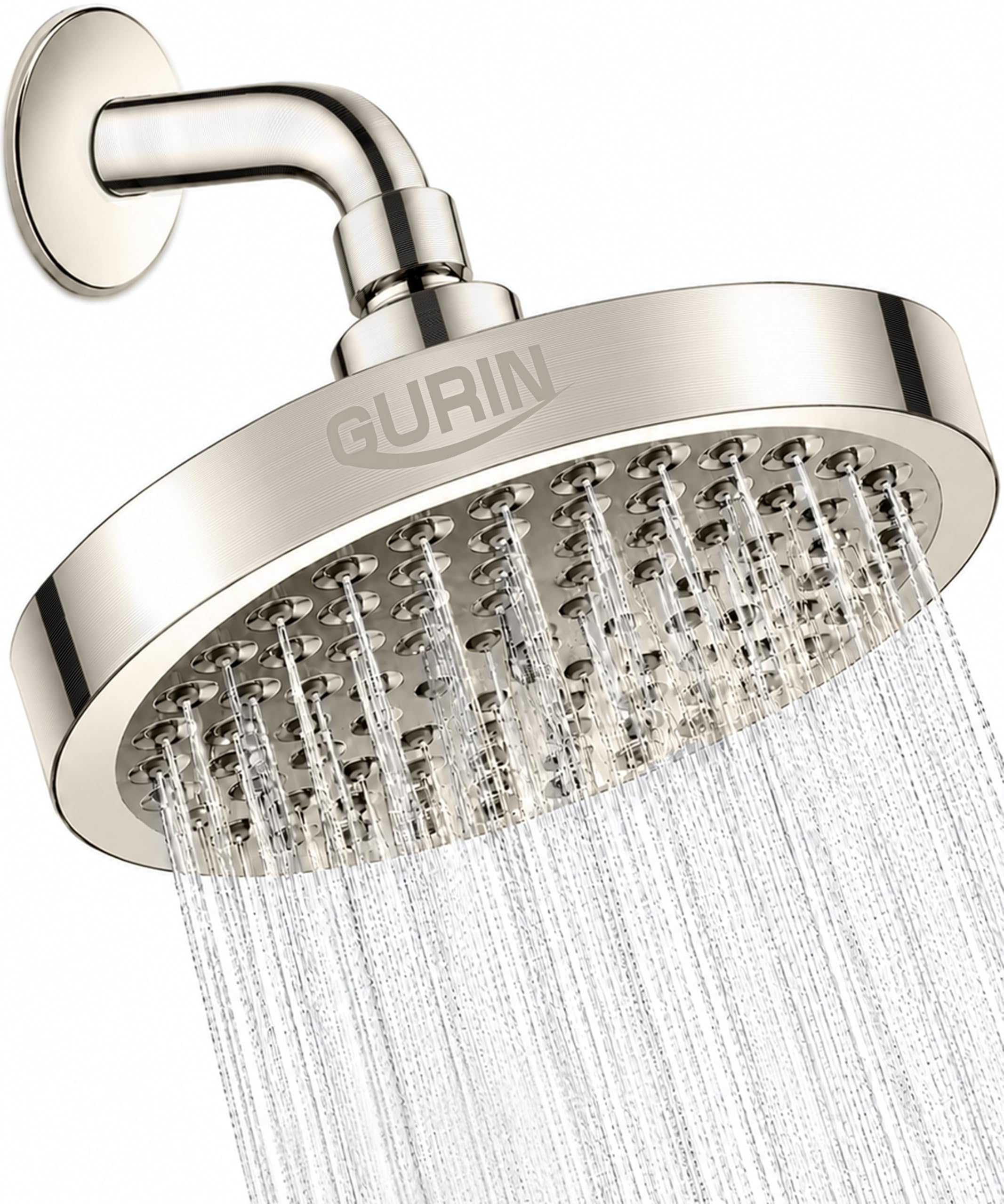Gurin Brushed Nickel Shower Head High Pressure Rain, Luxury Bathroom Showerhead With Plated Finish, Adjustable Angles, Anti-Clogging Silicone Nozzles