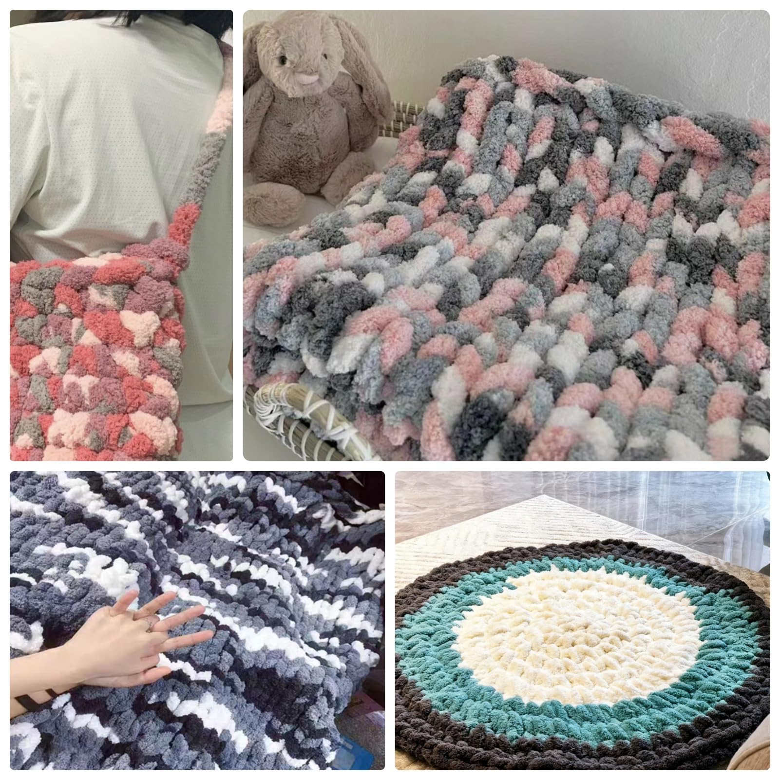4 gomitoli di lana spessa 1000 g, per maglieria a mano, XXL, grande maglia morbida, per uncinetto, coperte, sciarpe, cappelli, nido per animali domestici, cuscini decorativi