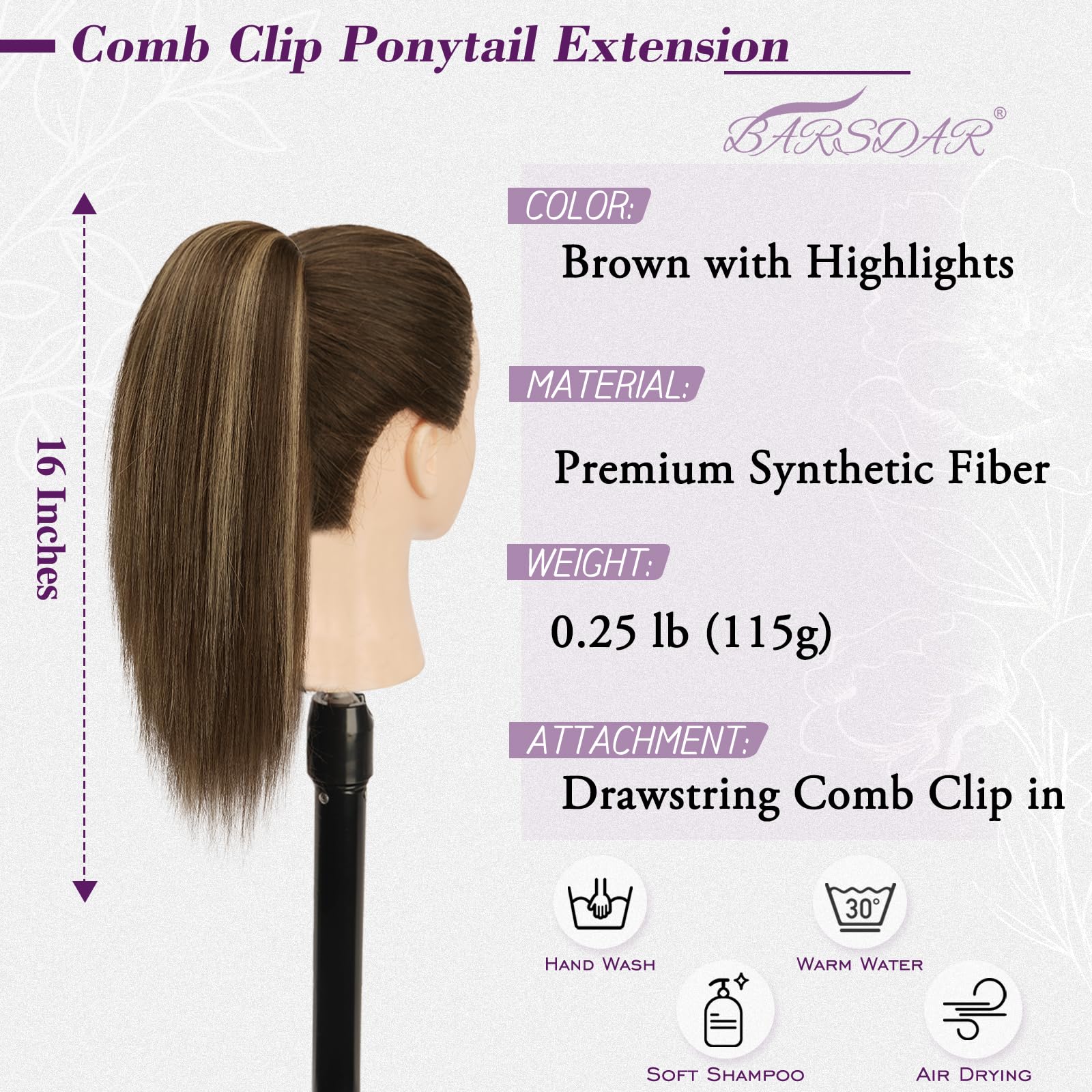 BARSDAR Liso Coleta Postiza Extensiones Pelo, 40cm Corta Cola de Caballo Extension con Cordón Natural Sintética Cheer Posh Ponytail Extensiones Postizos Fiestas Cheer Competition - Marrón con Rubio