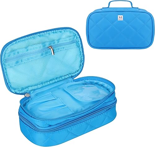 NFI essentials Double Layer Cosmetic Storage Bag Make Up Organizer Makeup Case with Brush Compartment Travel Toiletry Makeup Kit case Pouch for