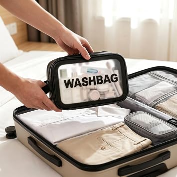 WUBAYI 5Pcs Clear Toiletry Bag, Waterproof PU Makeup Bag with Zipper Handle, Portable Airport Cosmetic Bag for Women & Men, Travel Accessories Wash Bag for Travelling & Holiday (5 Packs White)