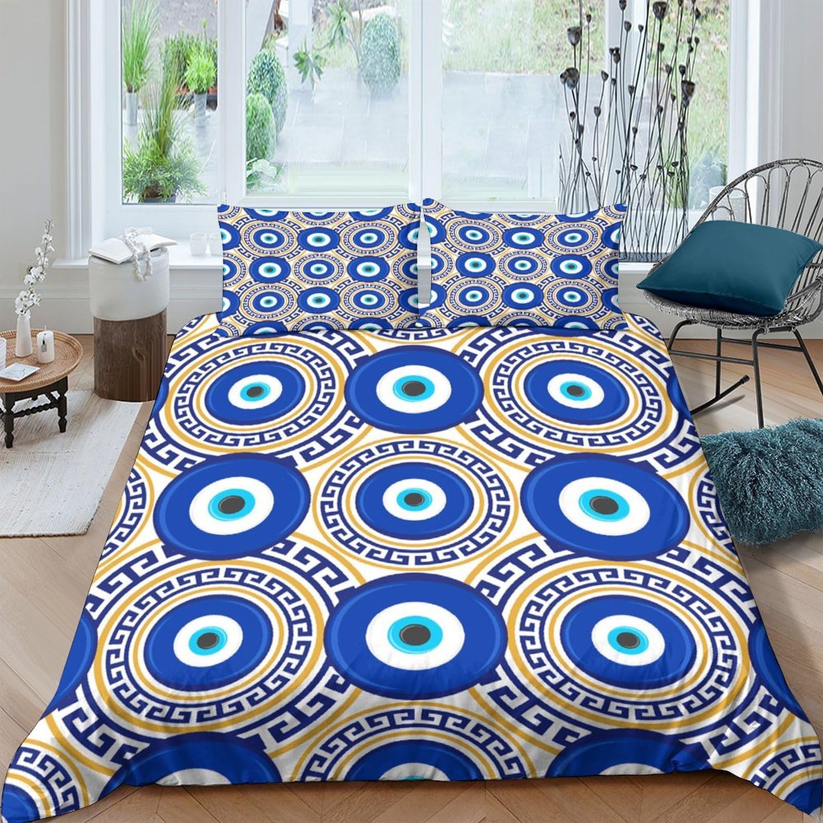 Ctjqhvkz Style-2 3D Printed Evil Eye Fitted Sheet Microfiber Soft Breathable Mediterranean Mandala Mattress Cover For Bedroom Dorm Decor Single（135X200cm）