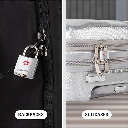 Miniatura 5 de BRINKS Candado aprobado por la TSA, aluminio de 0.866 in, cromado con grillete de acero endurecido, cerraduras TSA para equipaje, paquete de 2