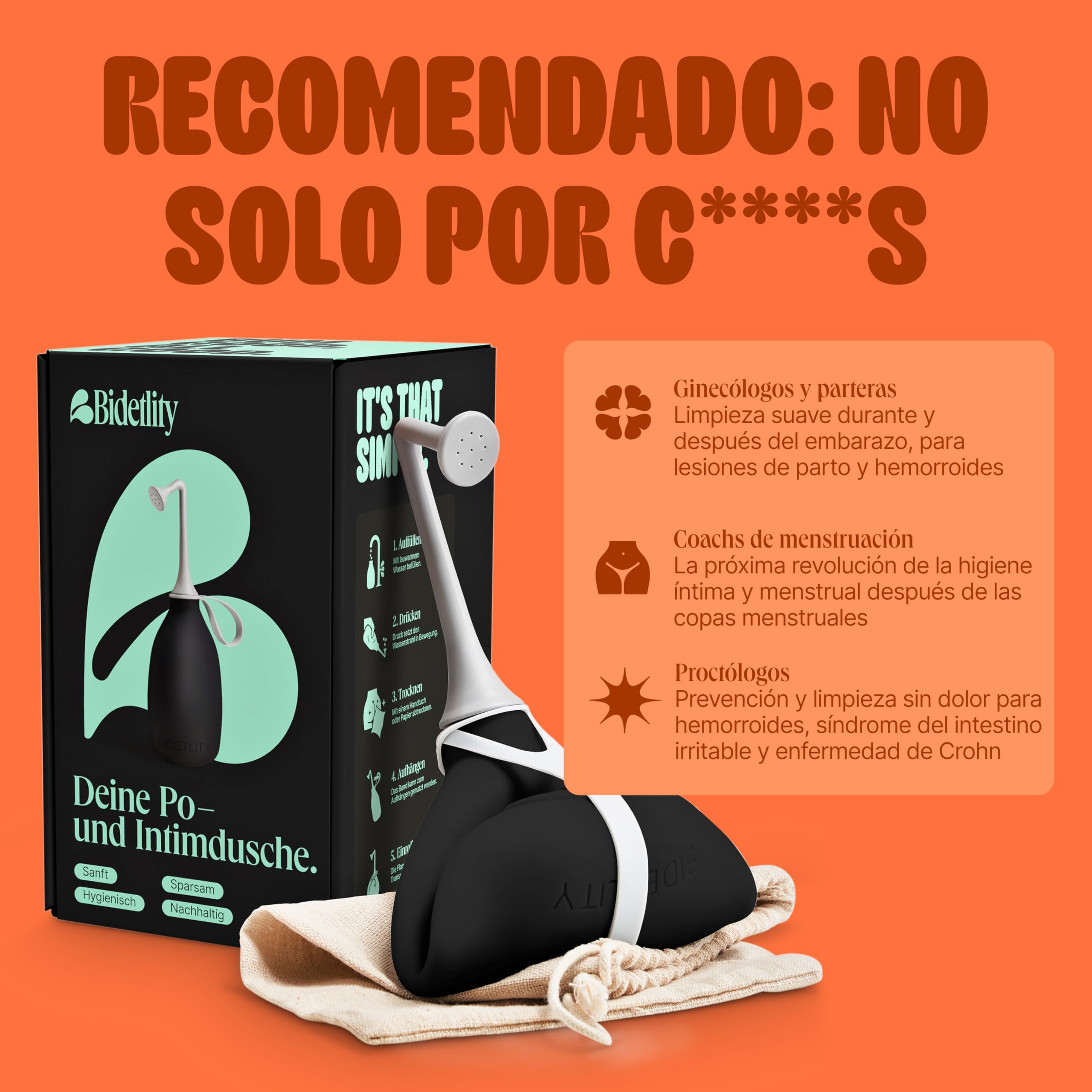 Ducha Íntima 3.0 – Bidet Portátil de Viaje, sostenible, reemplaza toallitas húmedas, ahorra papel higiénico, con bolsa de viaje, sin BPA