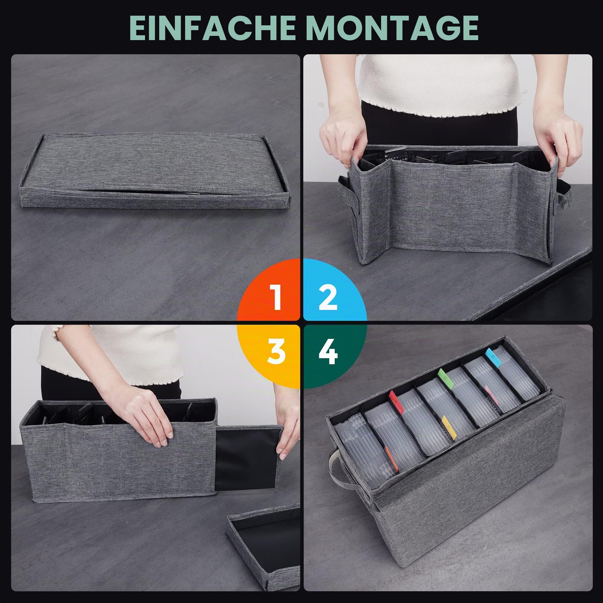 TWAVETREE CD-Aufbewahrungsbox mit Deckel, 3 Stück, langlebige CD-Hülle, Organizer mit Index-Etiketten, 37,8 x 14,5 x 15,5 cm CD-Aufbewahrungsbox zur Aufbewahrung von bis zu 95 CDs und 579 Discs, Grau