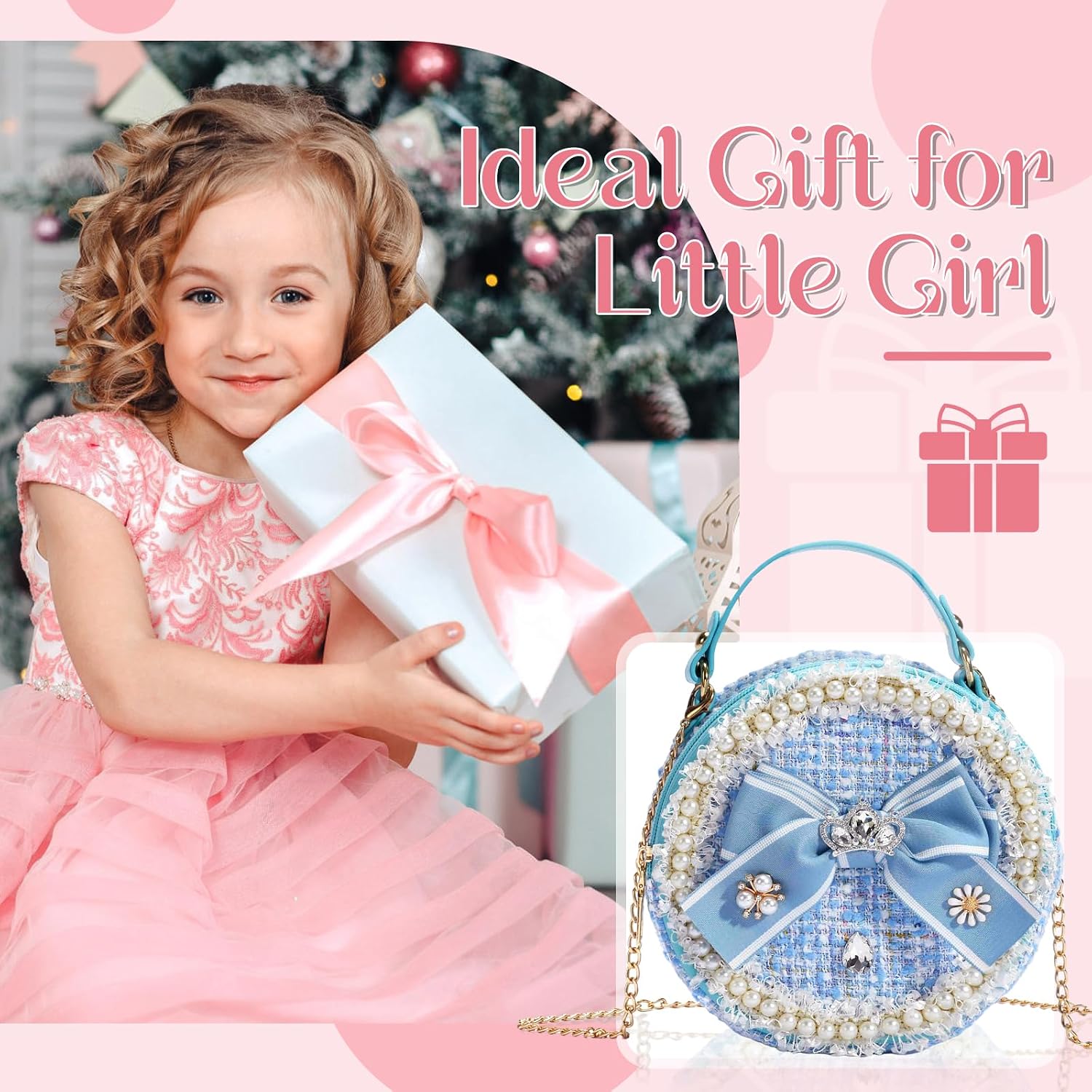 Girls Princess Bunny Purses Cute Crown Crossbody Bag Handbag with Pearl Handle for girls