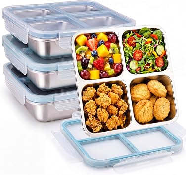 4 Pack Stainles Steel Snack Container with Lid, Blue