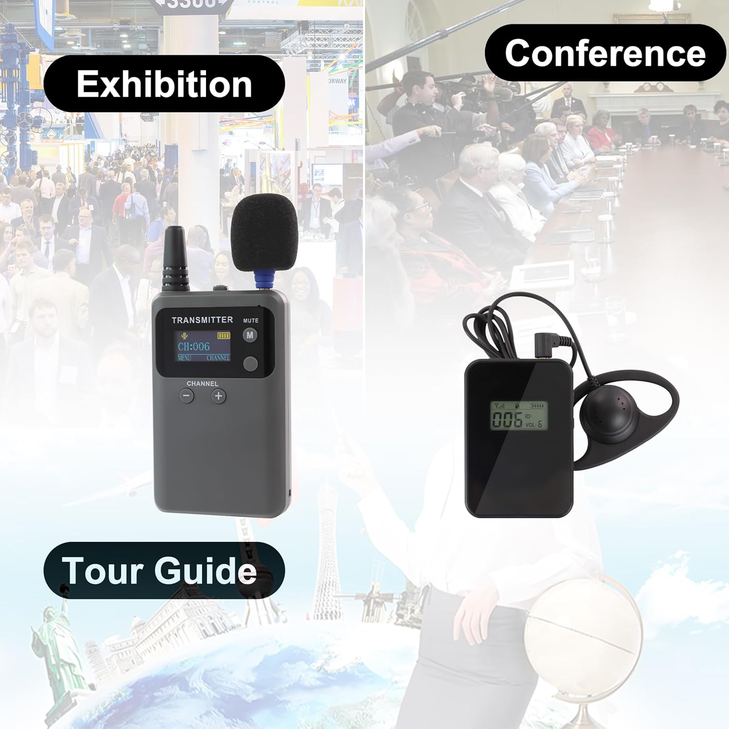 Wireless Tour Guide System, Tour Guide Microphone and Speaker, Tour Guide Headsets 1 Transmitter 15 Receivers with 15-slot Charger, Court Church Translation System for School Teach Sermon