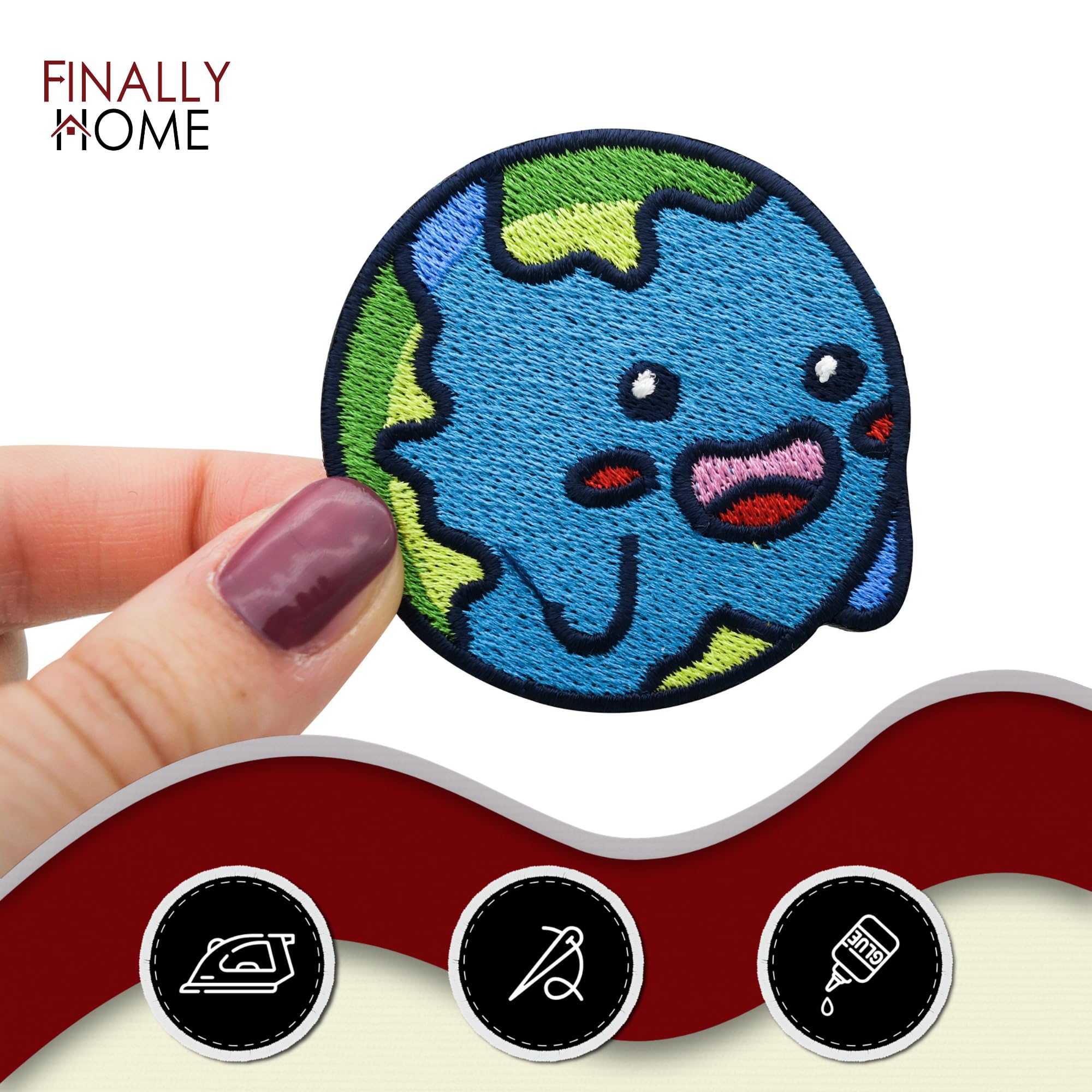 Finally Home Toppa con attacco a strappo – Sfera del mondo | Toppe per pianeta terra, toppa per attività all'aperto, badge nasa, toppa rotonda