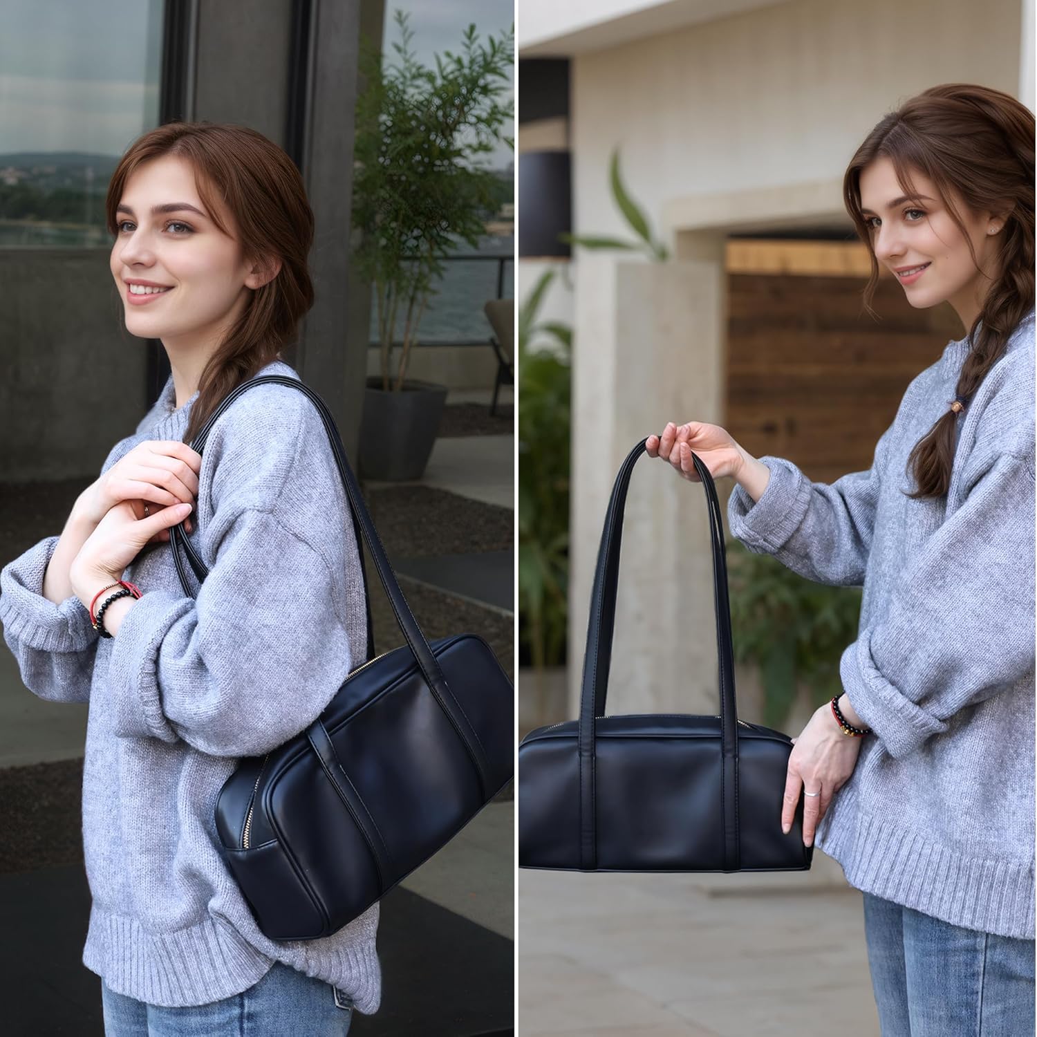 Swing Zip Shoulder Bag for Women Vegan Leather Shoulder Handbag Top-Handle Hobo Bags Trendy Purse - Image 2