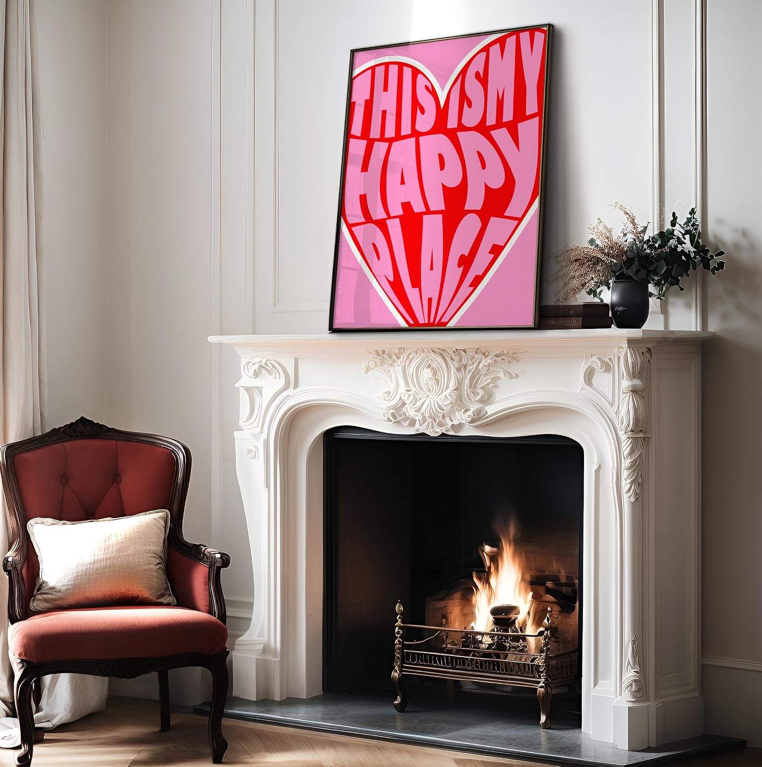 Poster Master This Is My Happy Place Print - Red Heart Poster - Typography Art - Preppy Gift for Men, Women & Lovers - Trendy Decor for Dorm, Living Room or Bedroom - 8x10 UNFRAMED Wall Art