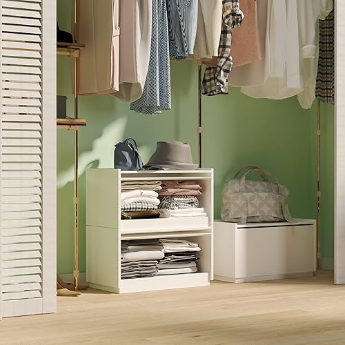 Miniatura 2 de woodtalks Cómoda apilable para puerta elevable, juego de 2 contenedores de almacenamiento con tapas, armarios multiusos para dormitorio, mesita de