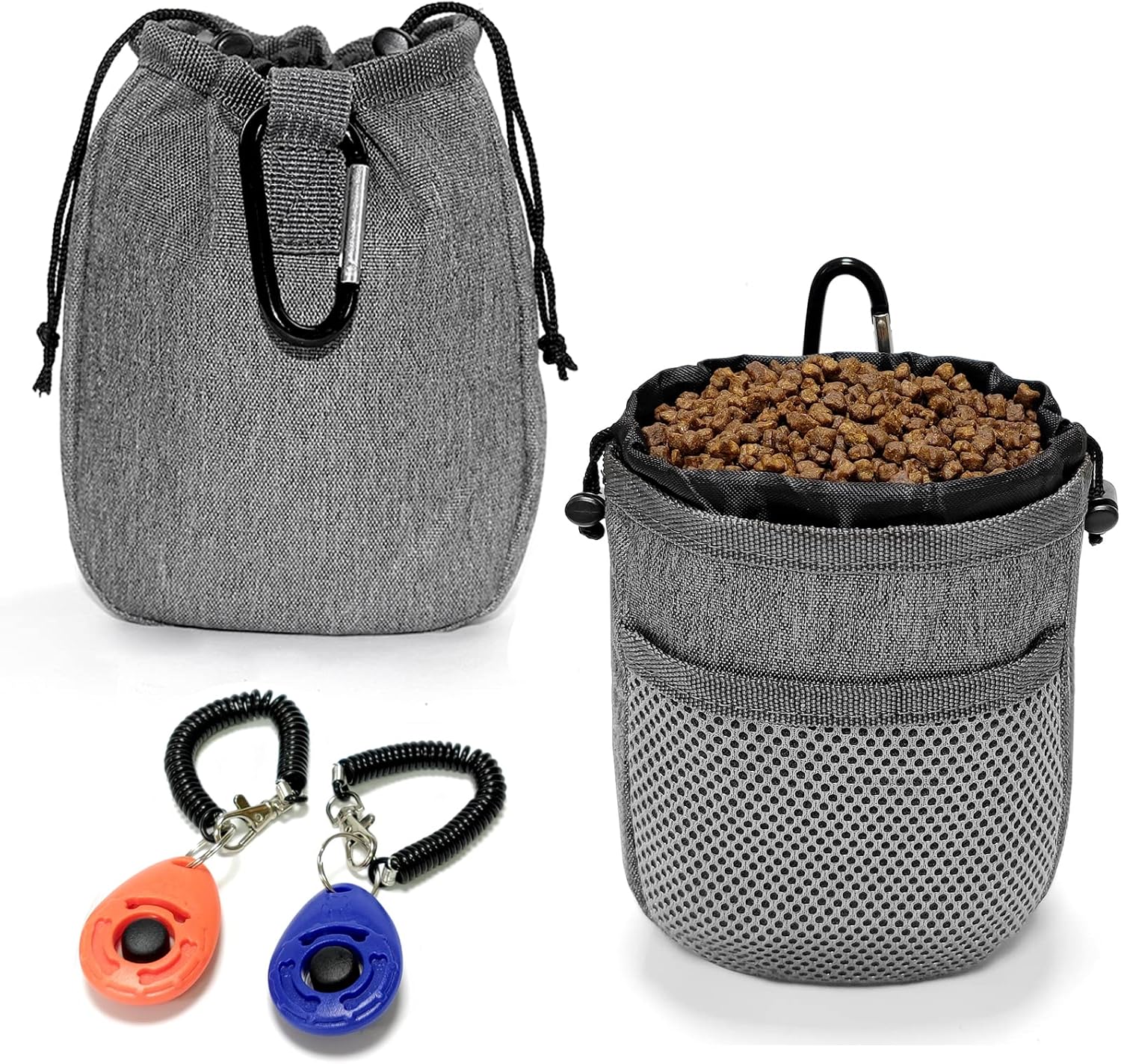 Dog Treat Pouch Training Clicker, 2Pcs Pet Training Clicker with Wrist Strap and 2Pcs Drawstring Closure Dog Training Pouch to Carry…