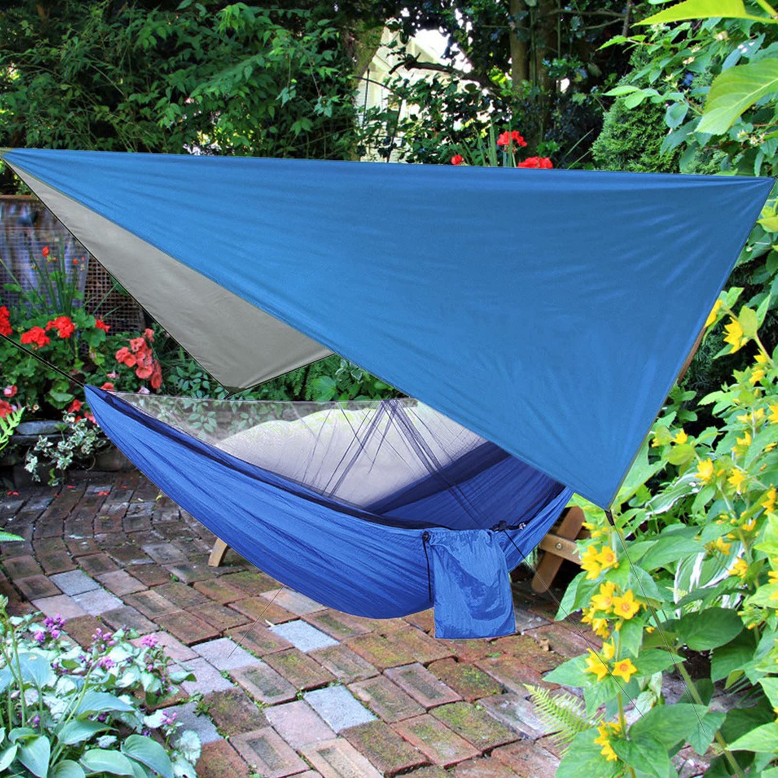 Cocoarm Amaca Amaca Portatile con Tessuto in Nylon e Zanzariera in Poliestere Carico da 300 Kg Tettuccio Antipioggia con Doppia Cerniera per Campeggio Viaggi Cortile Giardino Adulti (Cielo blu con