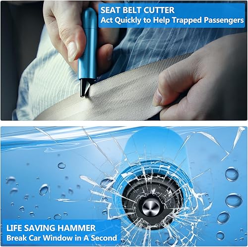 Miniatura 9 de Martillo de seguridad para automóvil  Cortacristales y cinturón de seguridad multifuncional metálico para automóviles, herramienta de escape de
