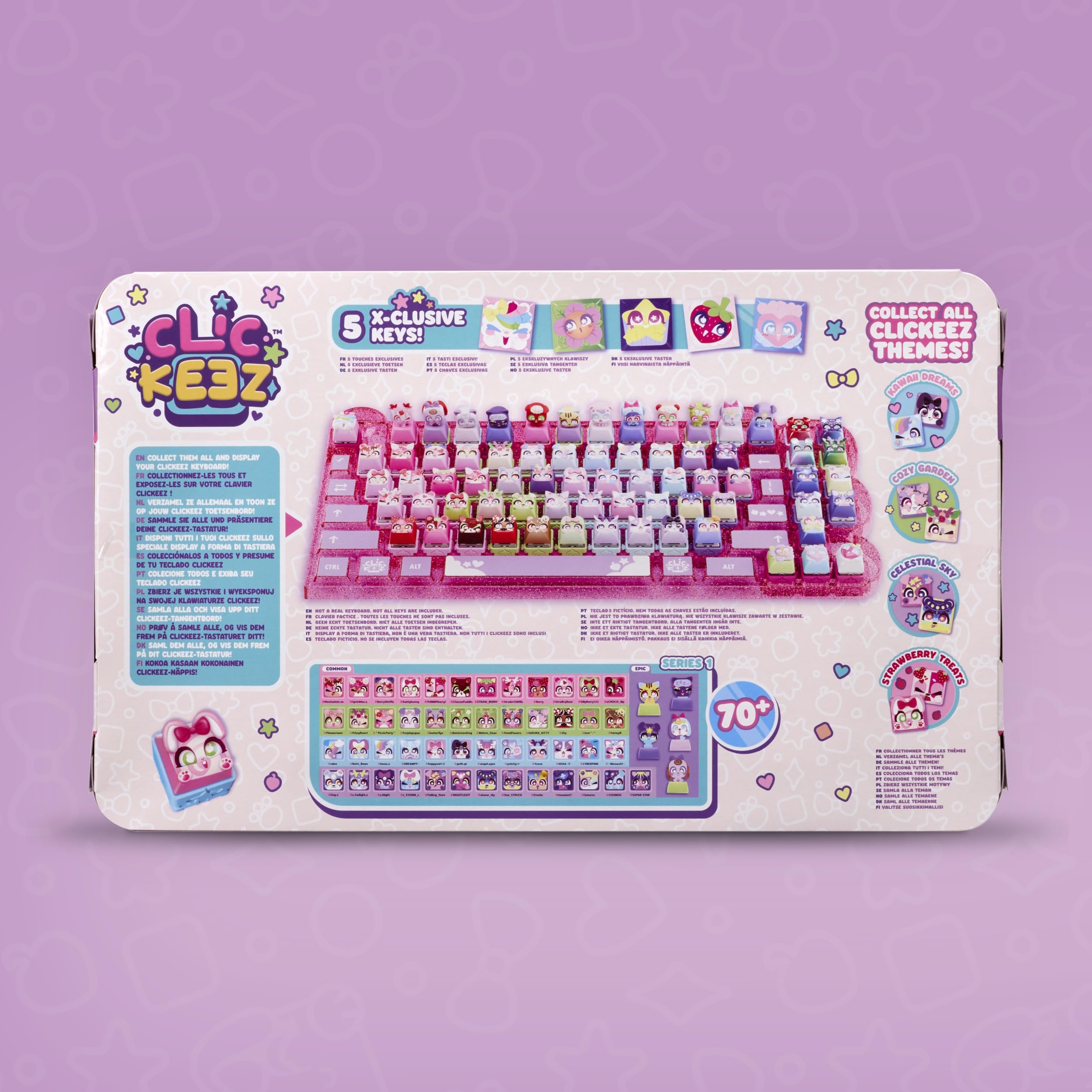 Goliath - CLICKEEZ Keyboard MegaPack - 1 Teclado + 15 Teclas Keycaps Kawaii para Hacer Clic + 1 Llavero - Keycaps para Encajar - 70 Personajes - Juguete Fidget ASMR - Idea de Regalo Desde los 6 años