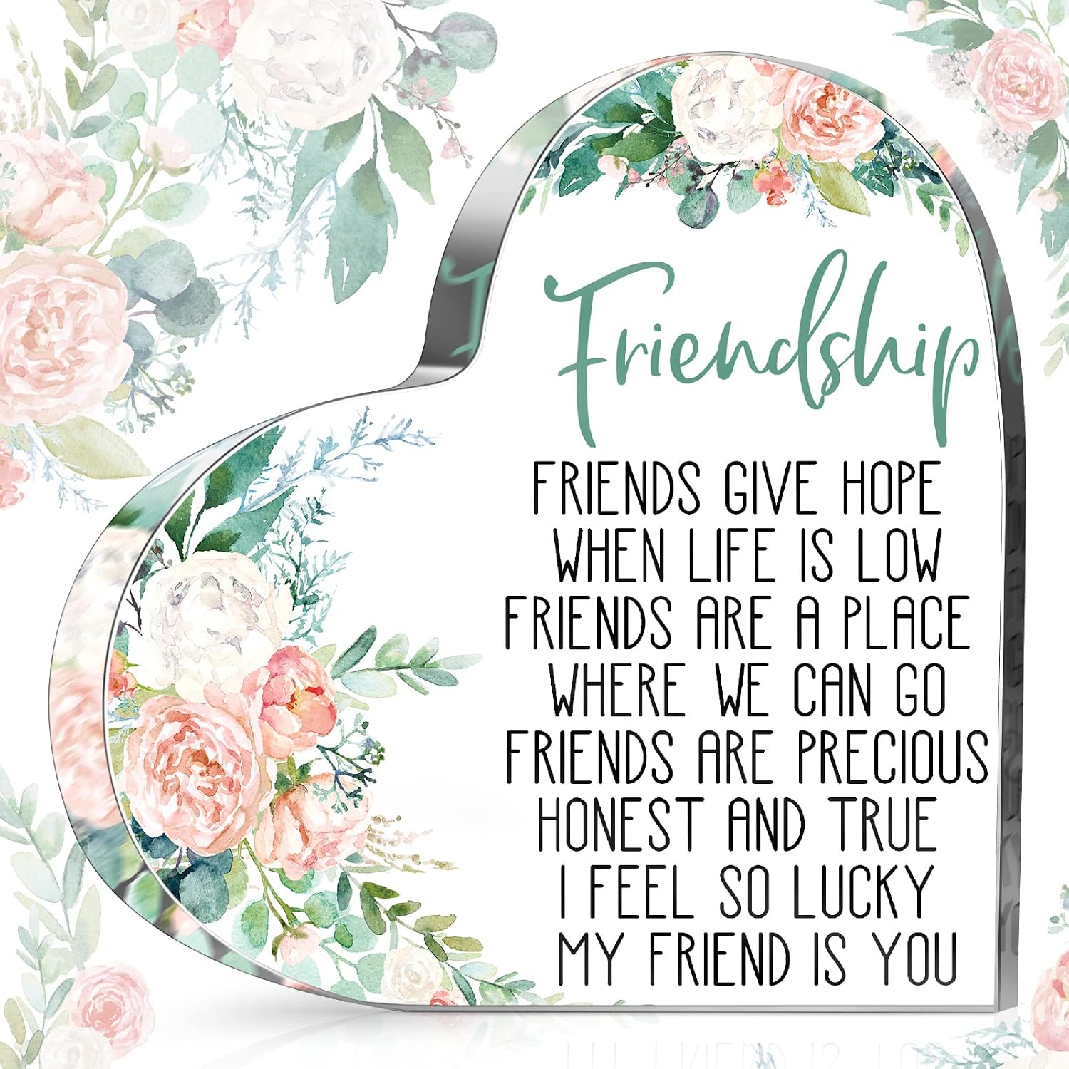 Friendship Gift for Women Friend Acrylic Heart,Pink Flower