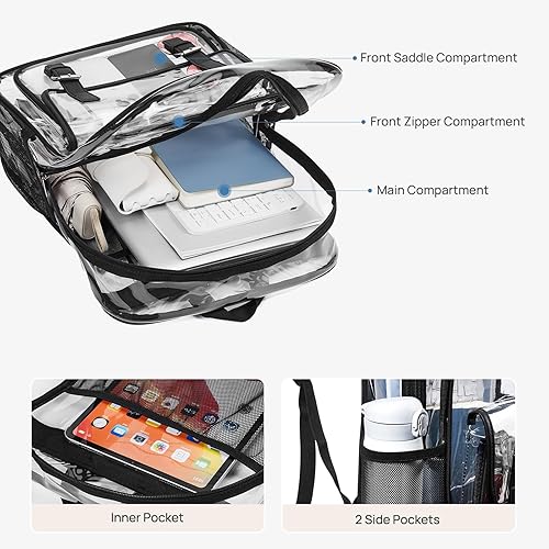 Miniatura 5 de Telena Mochila transparente, mochila transparente de TPU resistente con correa reforzada, bolsa transparente para la universidad, 2-negro, Mochilas