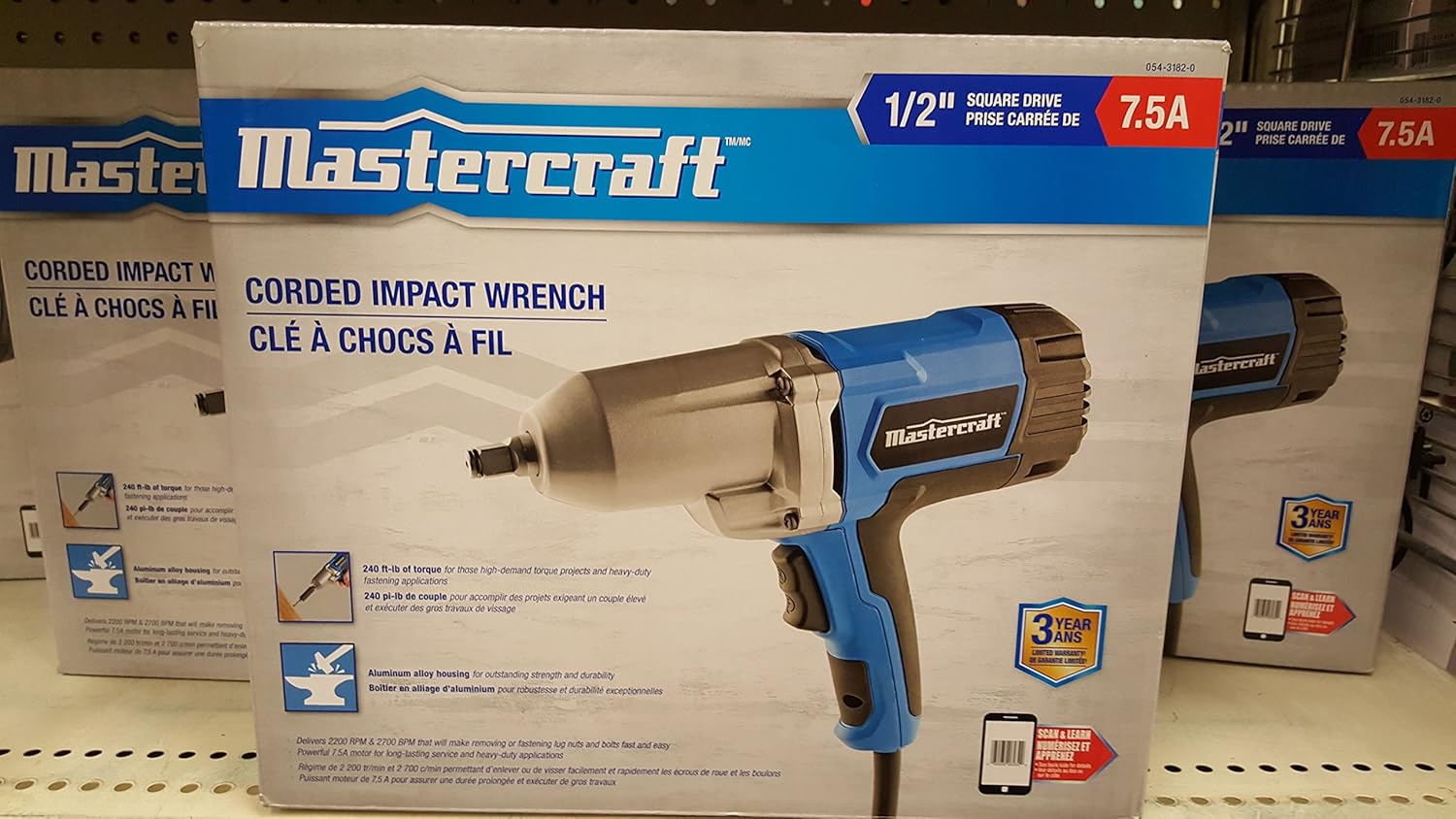 MasterCraft 7.5A Impact Wrench 1/2in 240lb Torque, Impact Wrenches