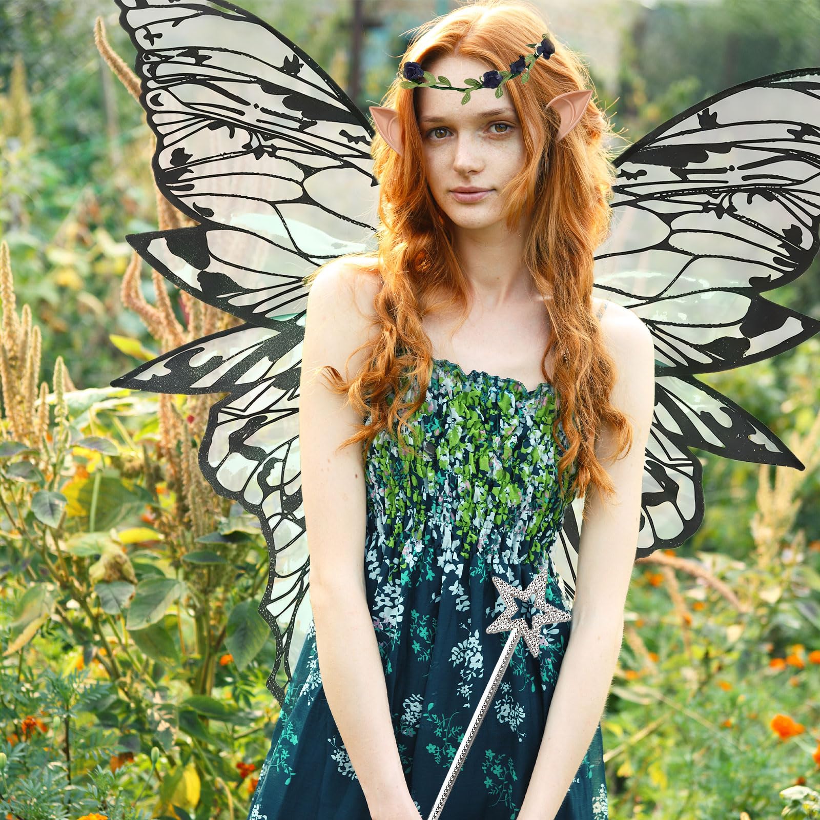 SSKHE Fairy Wings, Butterfly Wings for Women Girls Angel Costume Accessories, Sparkling Sheer Wings with Flower Headband - Image 4