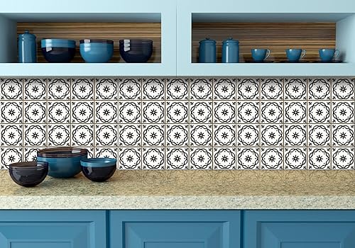 Miniatura 2 de Mi Alma calcomanías para azulejos en blanco y negro para despegar y pegar calcomanías de azulejos, 24 unidades, para azulejos de baño y cocina,