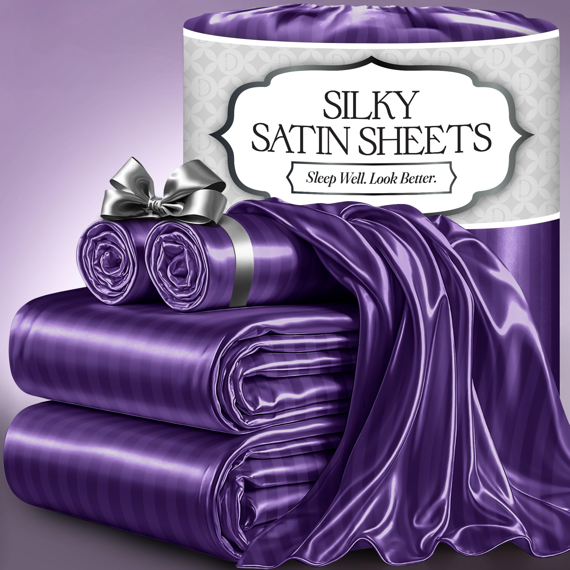 DECOLURE Satin Bed Sheets - 4 Piece Luxury Silky King Size Bedding Set - Softer Than Silk, Wrinkle-Free with 15” Deep Pocket Fitted Sheet, Perfect for