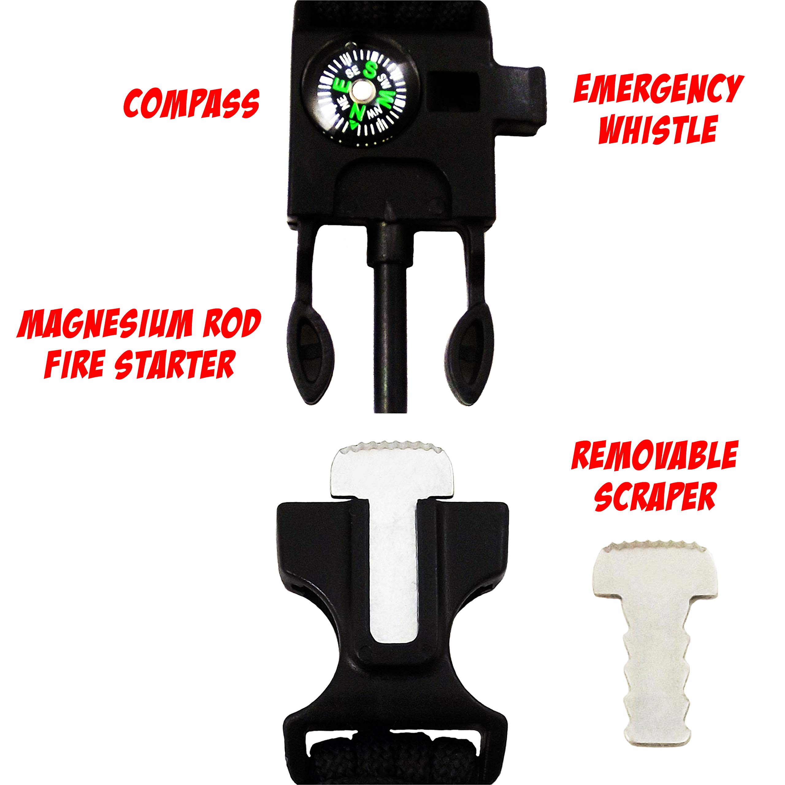P-51 Black Paracord Bracelet - Ferro Rod Fire Starter with Scraper Tool - Emergency Whistle & Compass (Black)