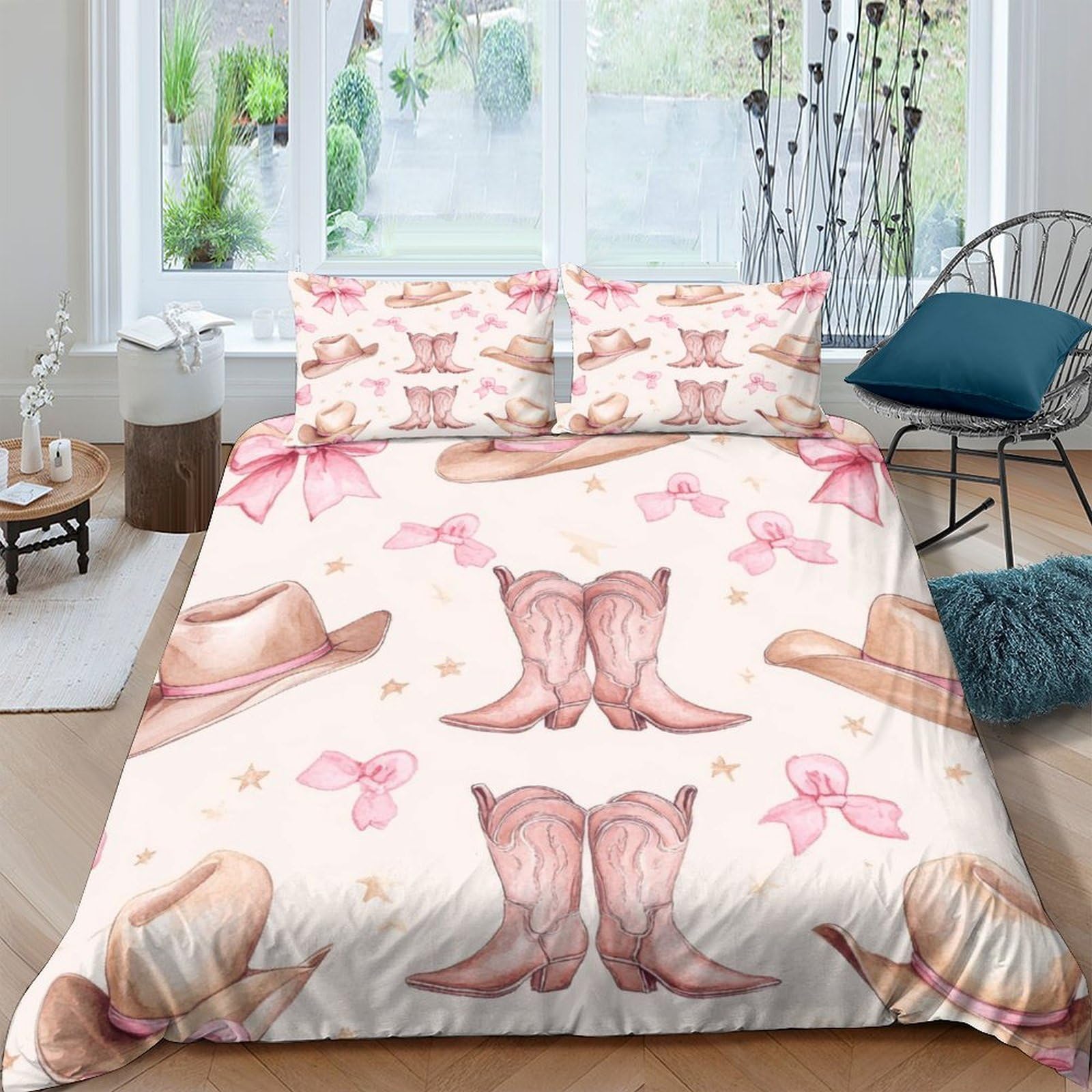 Taie de couette 140x200cm microfibre imprimé 3D cow-boy pour couple