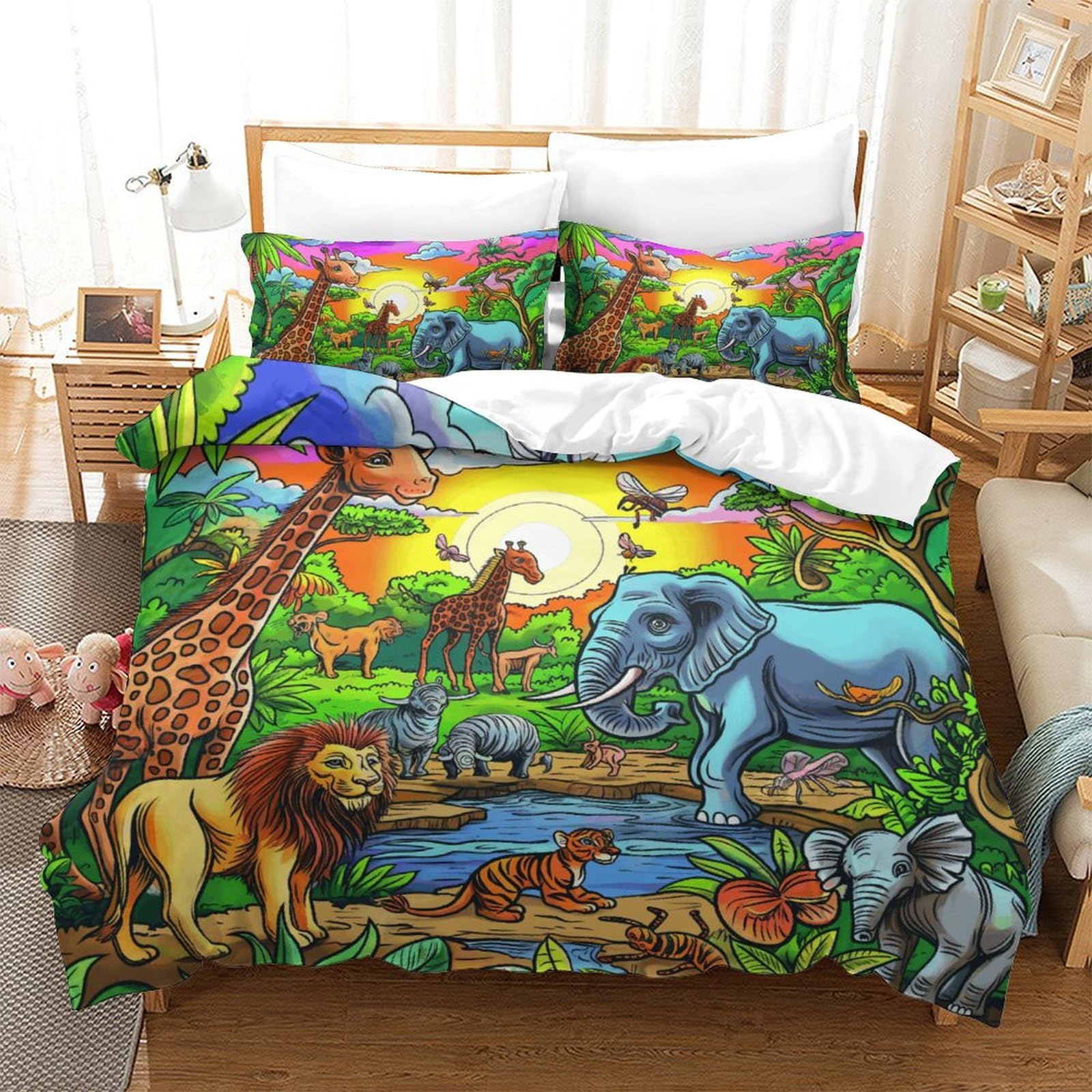 Housse de couette jungle 3D douce pour changer de lit facilement avec zip