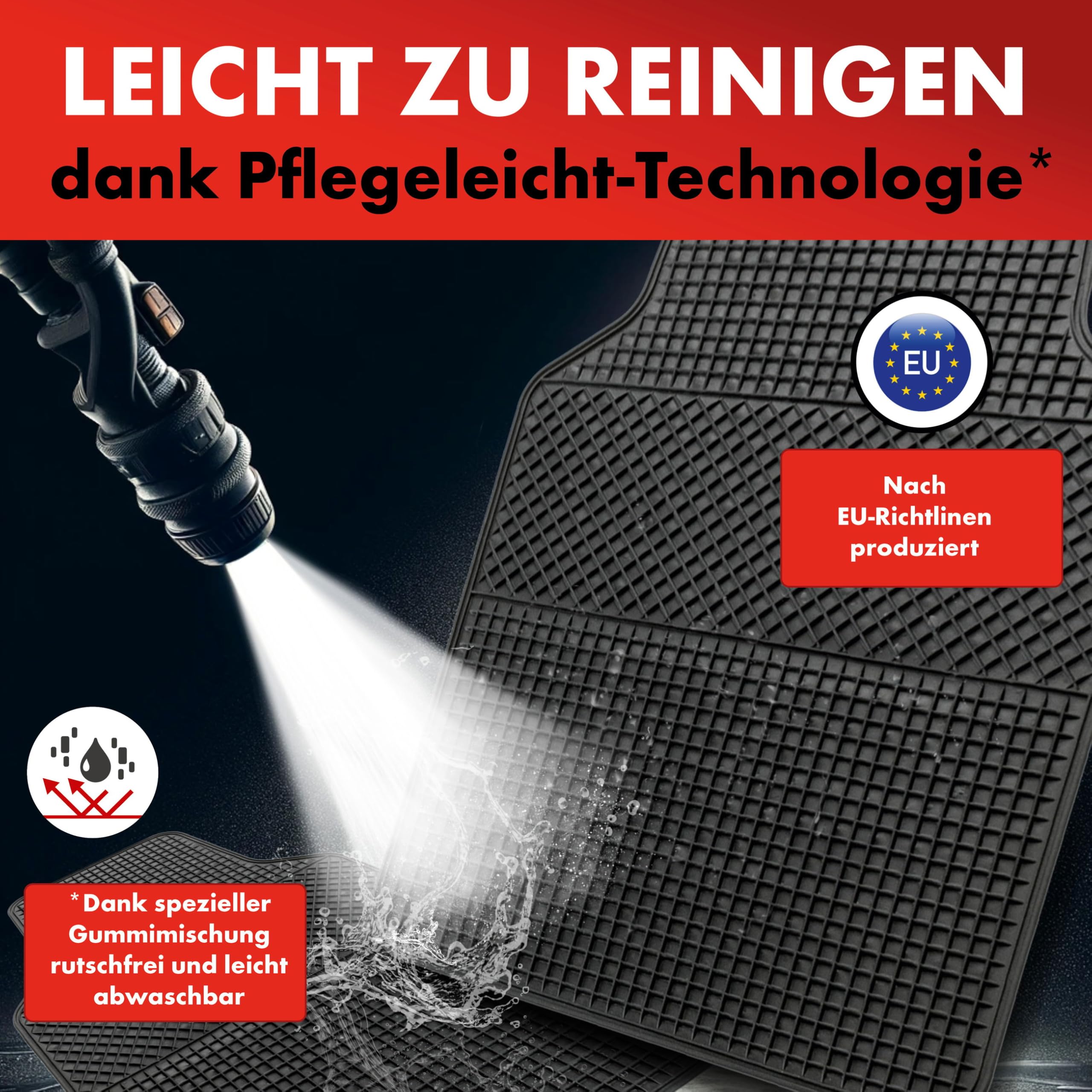 Walser Universal Auto-Gummimatten-Set EVO, Automatten 4-teilig zuschneidbar, Universal Fußraummatte Auto, PKW-Fußraummatten schwarz – Ansicht 7