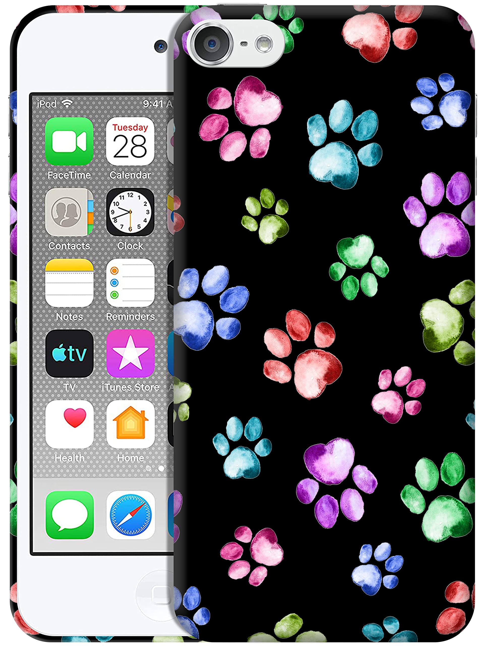 GlisteniPod Touch 7th / 6th / 5th Generation Case - Dog Paw Watercolour Print Design Printed Cute, Slim & Sleek Plastic Hard Snap on Designer Back Case/Cover for iPod Touch 7/6 / 5.. White