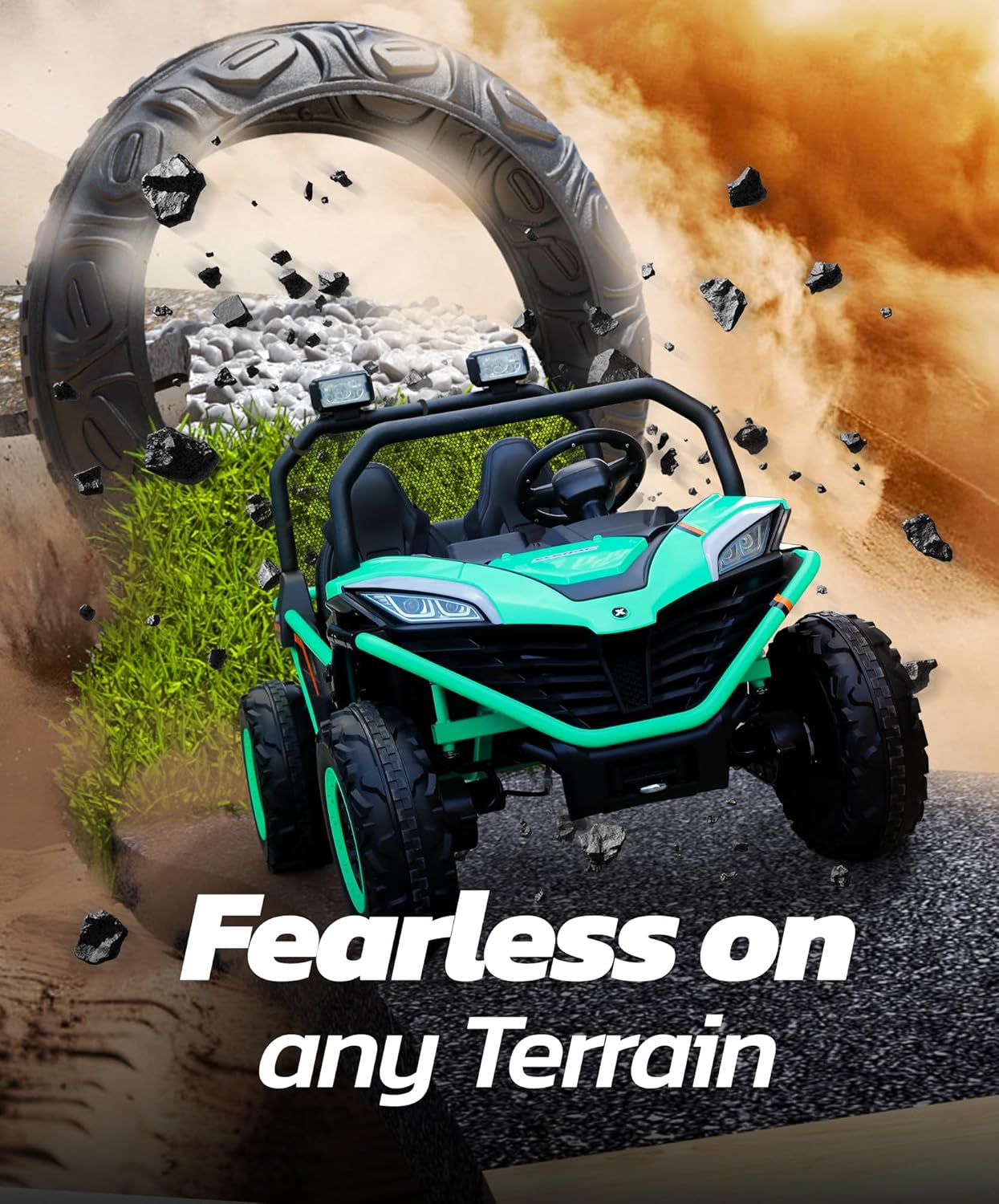 ELEMARA 2 Seater XL Ride on Toy for Big Kids,12V 10AH 4WD Ride on Car，Electric Vehicle Up to 4.5 MPH w/Remote Control, Bluetooth Music, LED Lights，3 Speeds for Boys Girls Gift，Green