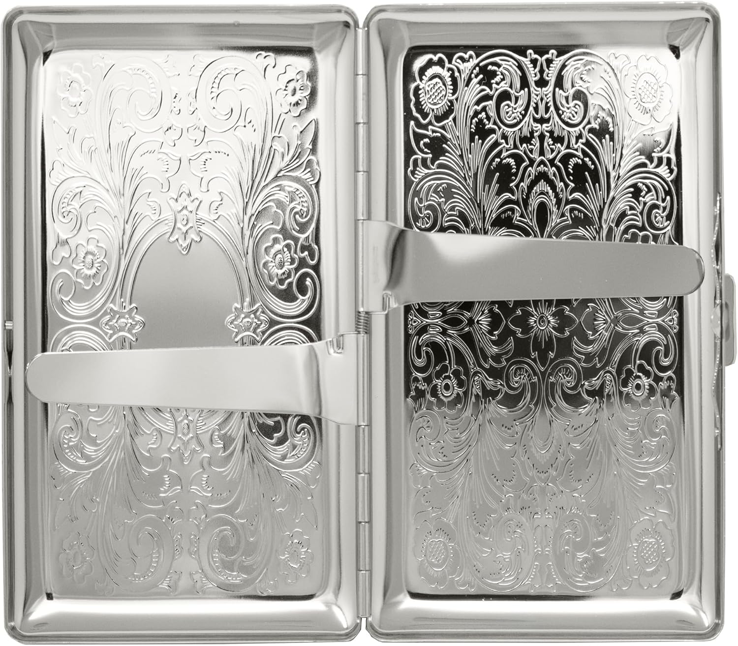 Set of 2 Metal-Plated 120s Cigarette Case & Stash Box (Silver Victorian Scroll)