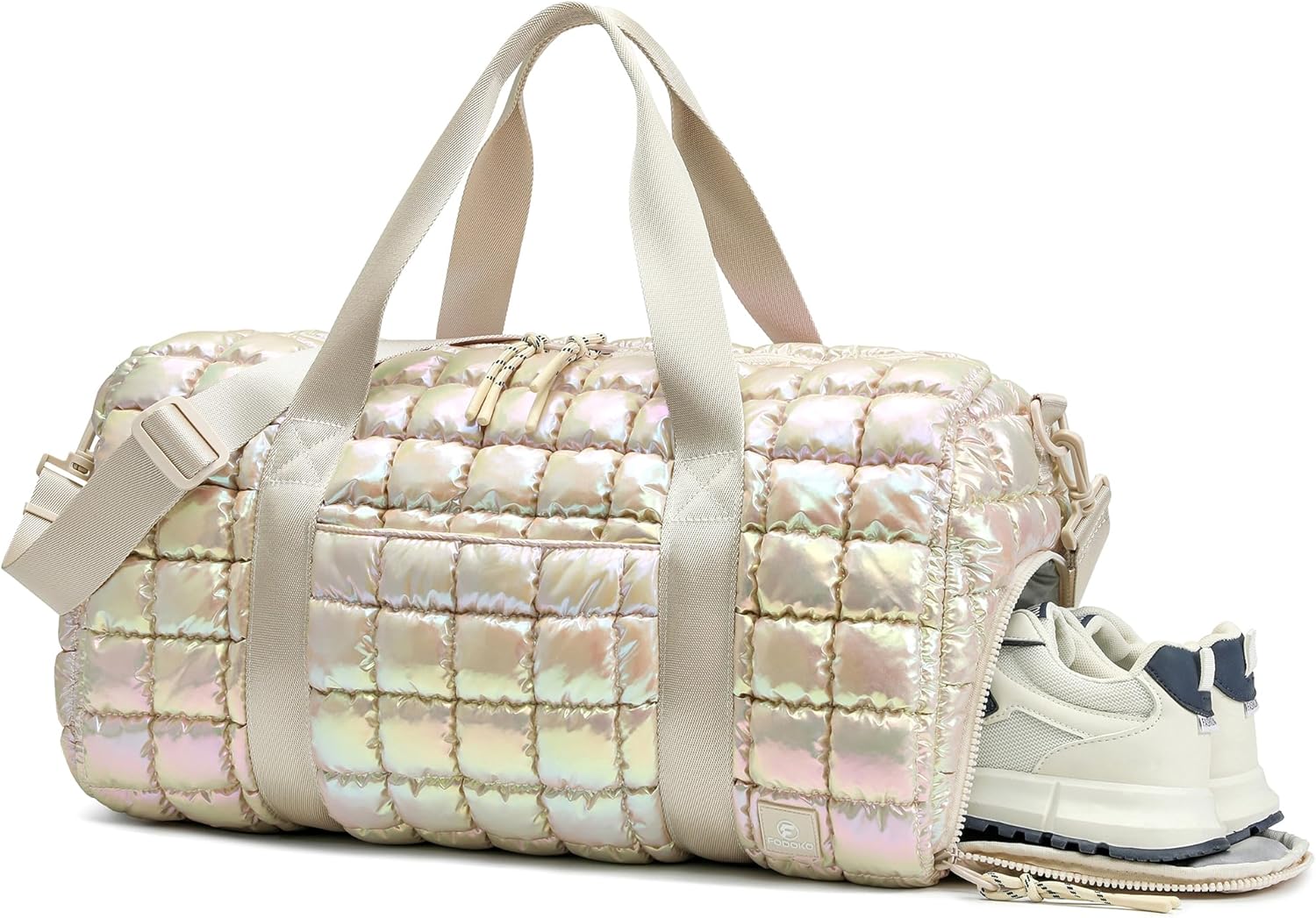 Quilted Duffel Bag for Women, Puffer Gym Duffle Bag with Shoe Compartment Lightweight Large Crossbody Sport Travel Bag Tote Beige Mermaid
