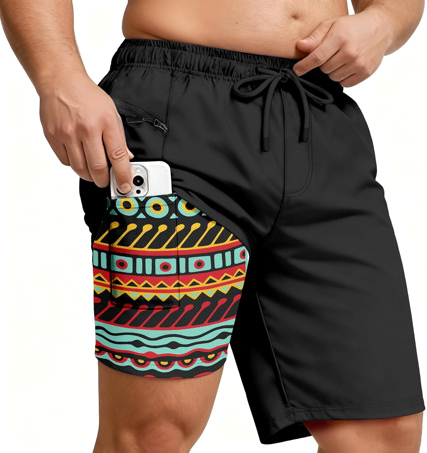 Big and Tall Swim Shorts Men's 10 in Tropical Printing Bathing Suit Breathable Mesh Liner Quick Dry Swimwear