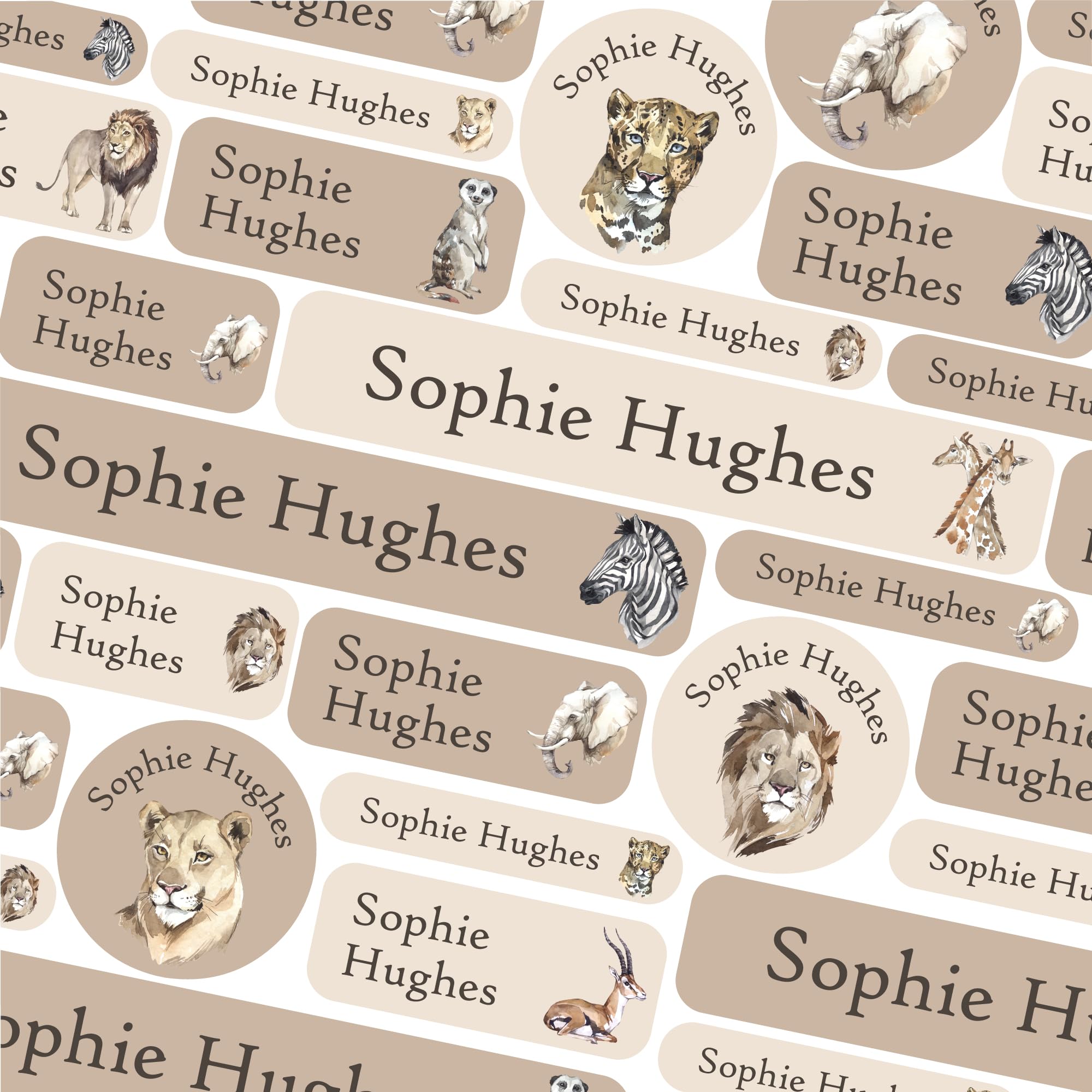 123 School Name Labels for Children No Iron Name Tags for Clothes Name Stickers for Water Bottles, Uniform, Secondary School, College, Care Homes, Washable and Dishwasher Safe (Savannah Neutral)