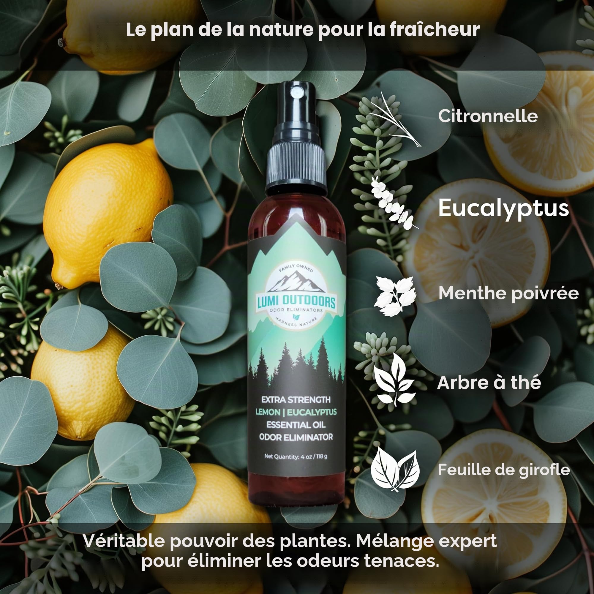 Lumi Outdoors Spray désodorisant naturel pour chaussures et poudre pour les pieds – Eucalyptus citron et poudre pour les pieds