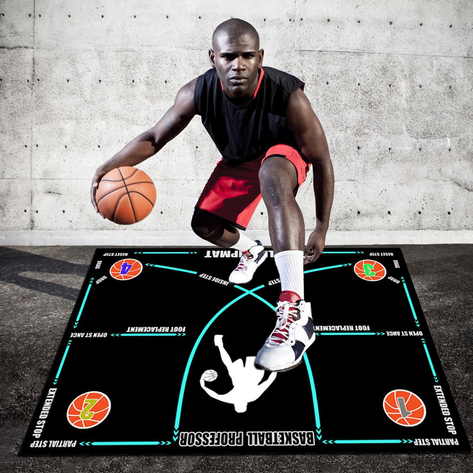 Basketball Dribbling Matte 120x80cm - Antirutsch Trainingsmatte für Innen & Außen - Verbessert Ballgefühl, Koordination & Fußarbeit - Für Kinder & Erwachsene - Faltbar & Einfach zu Verstauen