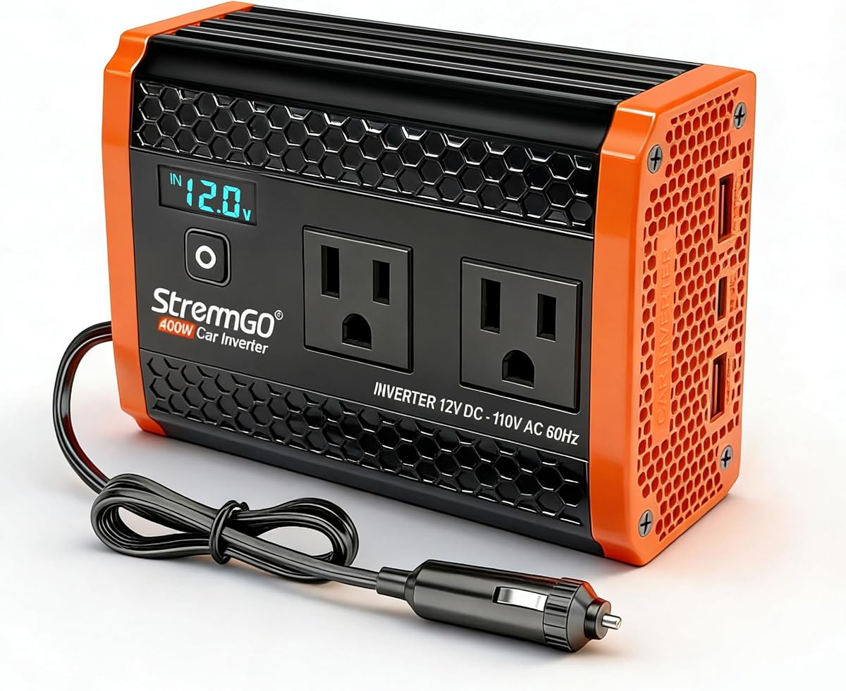 400W Power Inverters for Vehicle Dual AC Car Plug Adapter Outlet | USB 24W/30W Fast Charge, Inverter 12V to110V, Cigarette Lighter Adapter for Laptop/Camping/Road Trippers