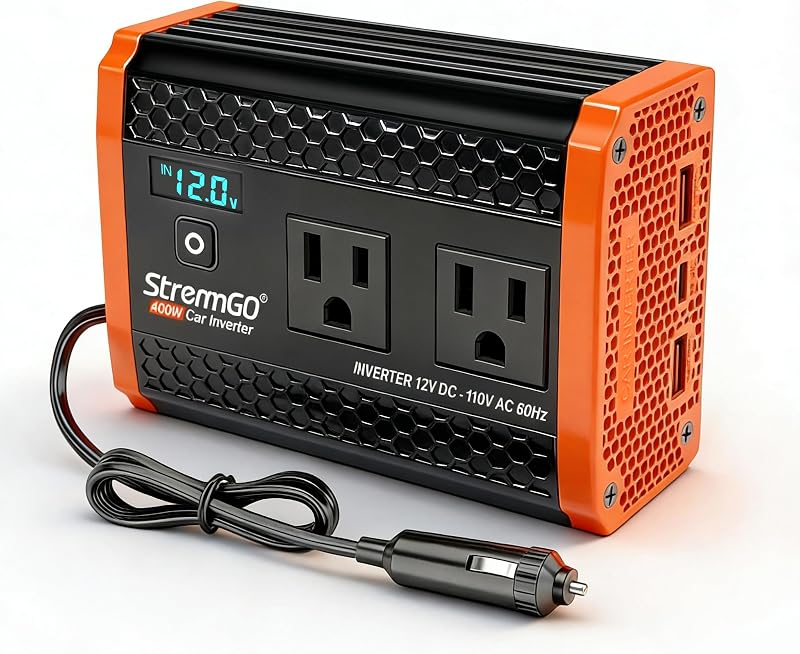 400W Power Inverters for Vehicle Dual AC Car Plug Adapter Outlet | USB 24W/30W Fast Charge, Inverter 12V to110V, Cigarette Lighter Adapter for Laptop/Camping/Road Trippers