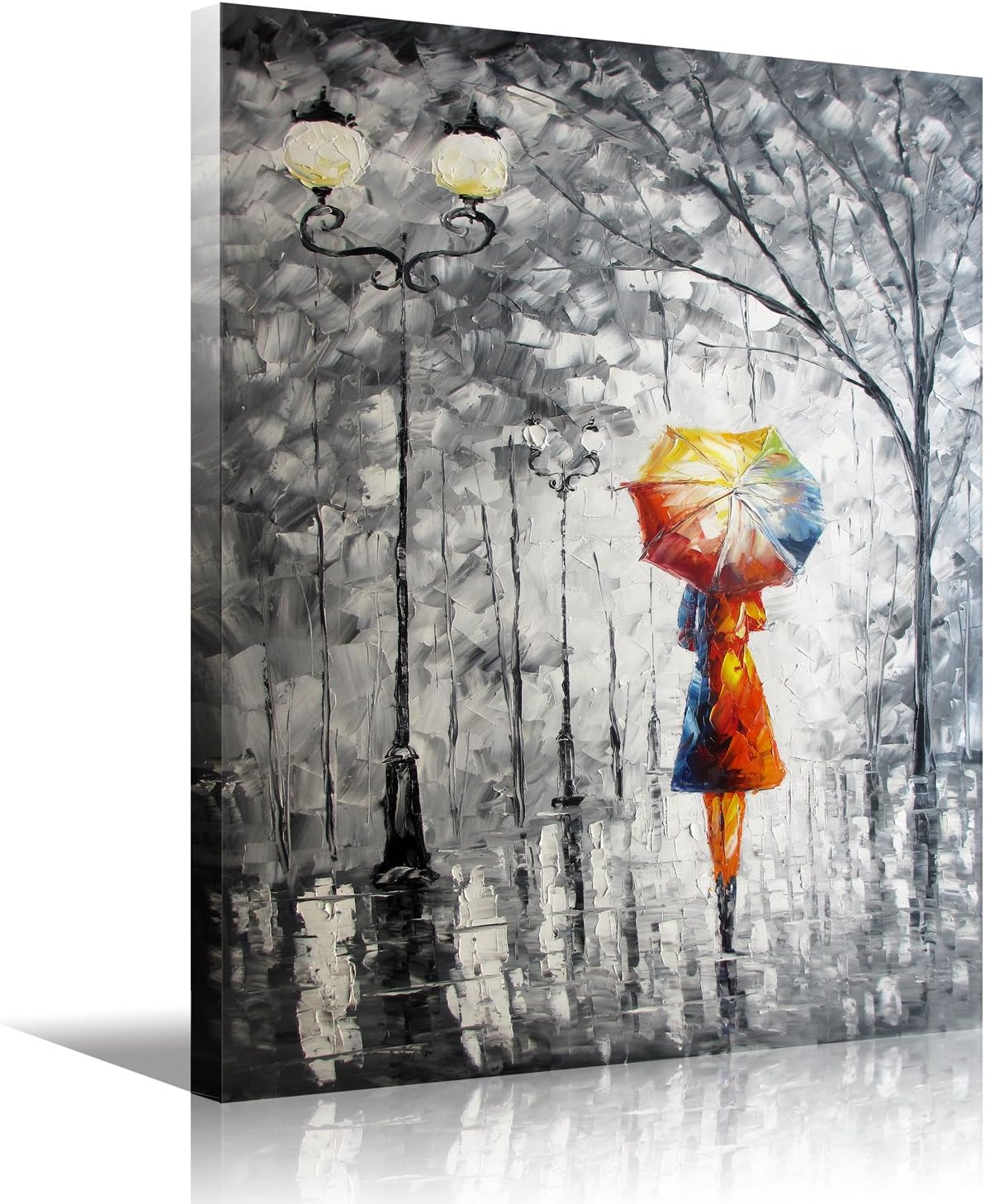 HD Art Framed Oil Painting Prints On Canvas,Lady Canvas Wall Art Under the Umbrella Living Room Bedroom Decorations Wall Decor Stretched Ready to Hang 12x16inch(30x40cm)1pc